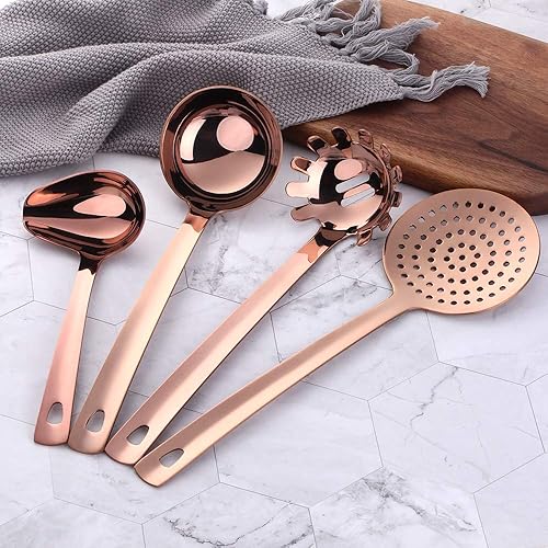 Miniatura 2 de QIBOORUN Juego de utensilios de cocina de acero inoxidable, 8 utensilios de cocina, juego de utensilios de cocina chapados en titanio colorido,