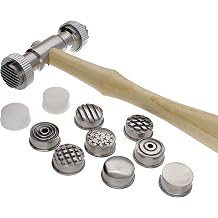 Beadsmith Interchangeable Texture Hammer - Metal Elements - 10.5" 65mm Steel Head with Wood Handle, 12 19mm Faces - Texturing Tool Used to Add Pattern and Dimensions to Metalwork