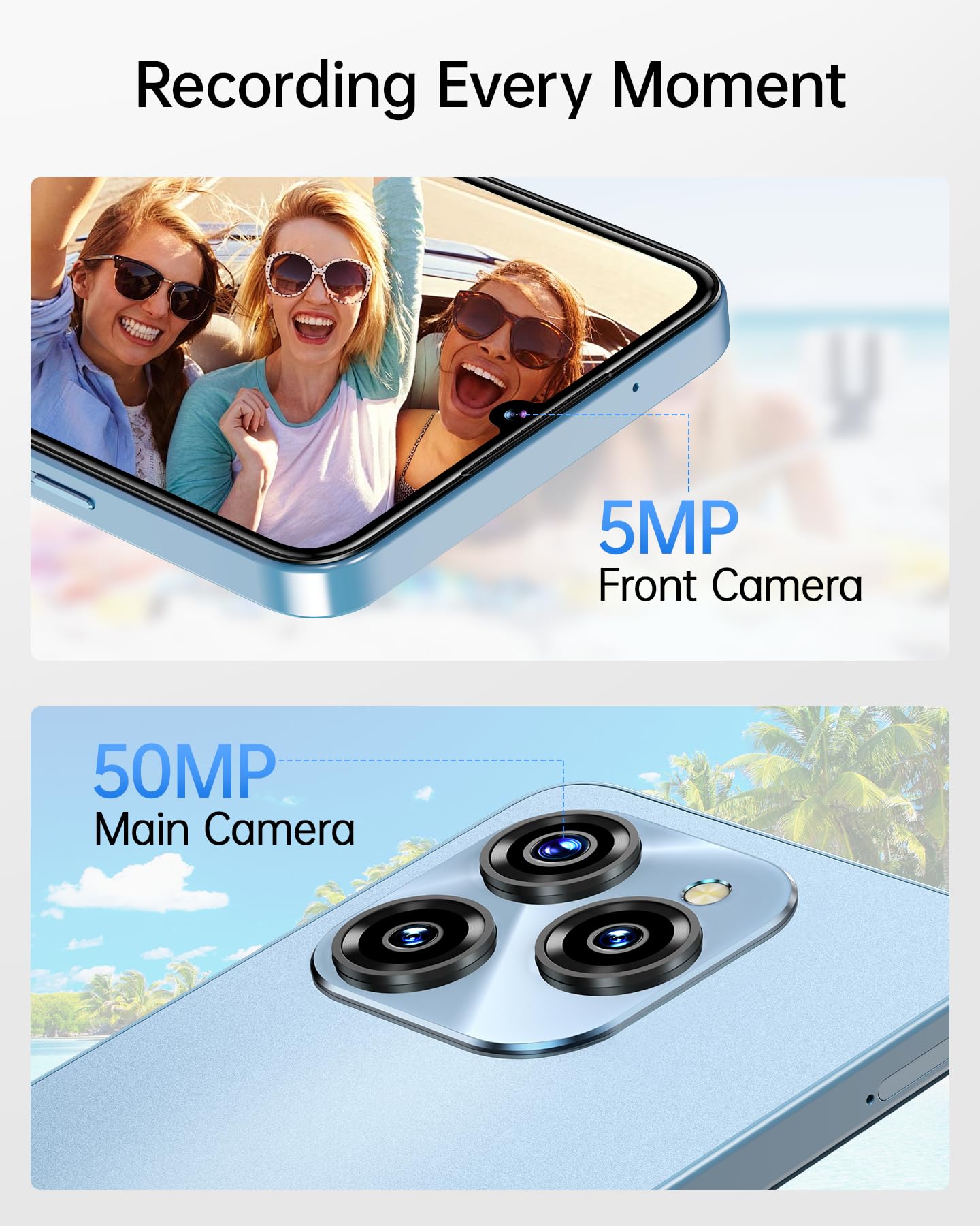 OUKITEL C50 Smartphone 5G Android 14 2024, 24GB+128GB/1TB Telefono, 6.8" HD+ Cellulare, 50MP Telefoni, Dimensity 6100+ Cellulari, 5150mAh Telefono Cellulare, Dual SIM Smartphone, Face ID/GPS/OTG, Blu