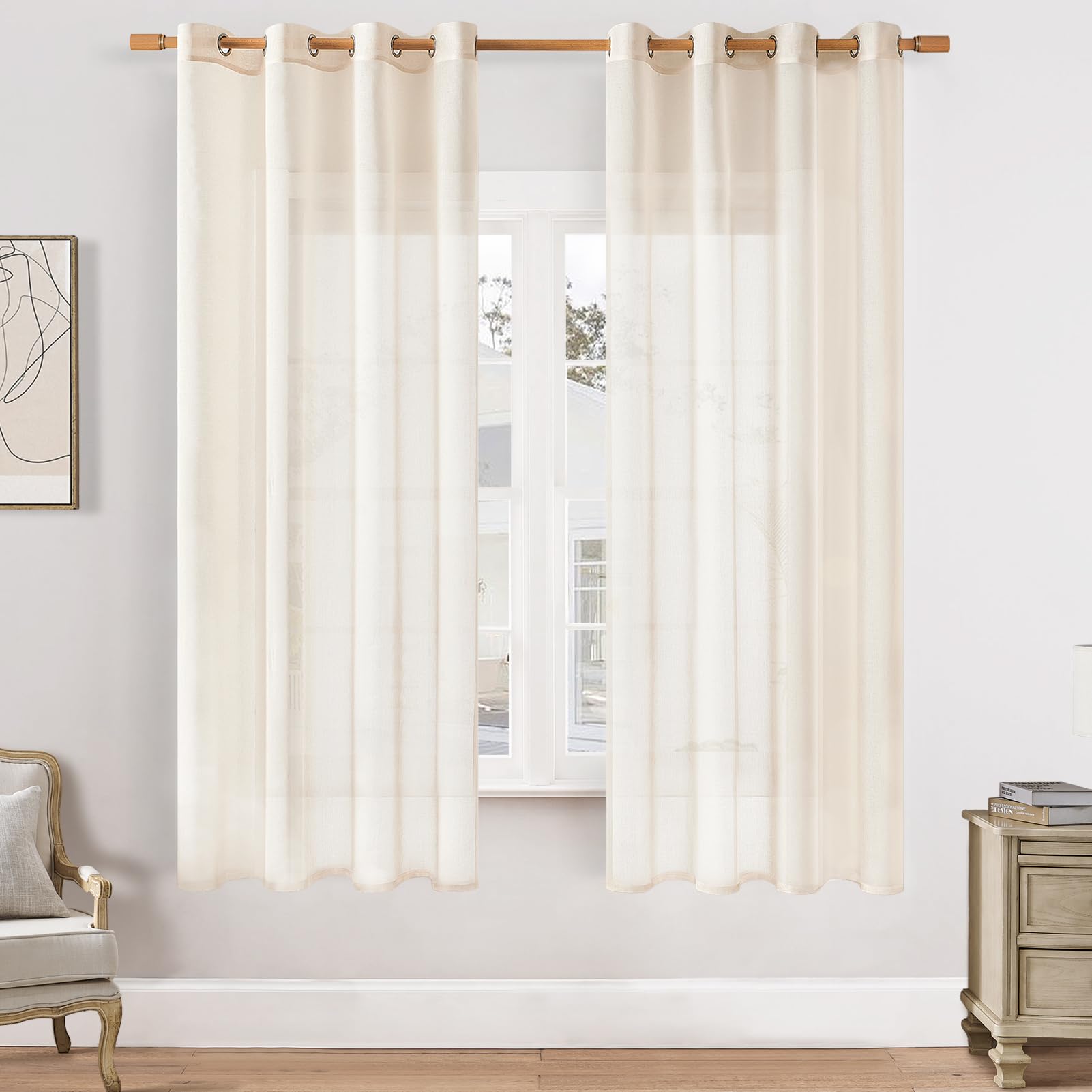Softalke Cortinas Beige Cortas de 160x140 cm translucidas Cortina con Ojales Modernas cortinados para Salon 2 Piezas Lindas Curtains de Comedor Decoracion Juvenil habitacion Terrace terraza