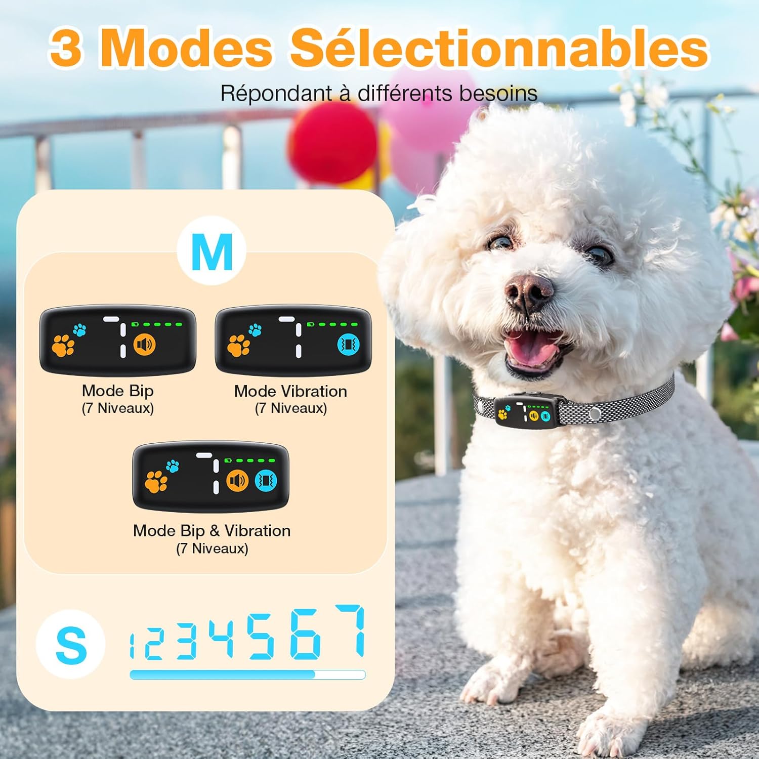 Fiche technique du collier anti-aboiement pour petit chien