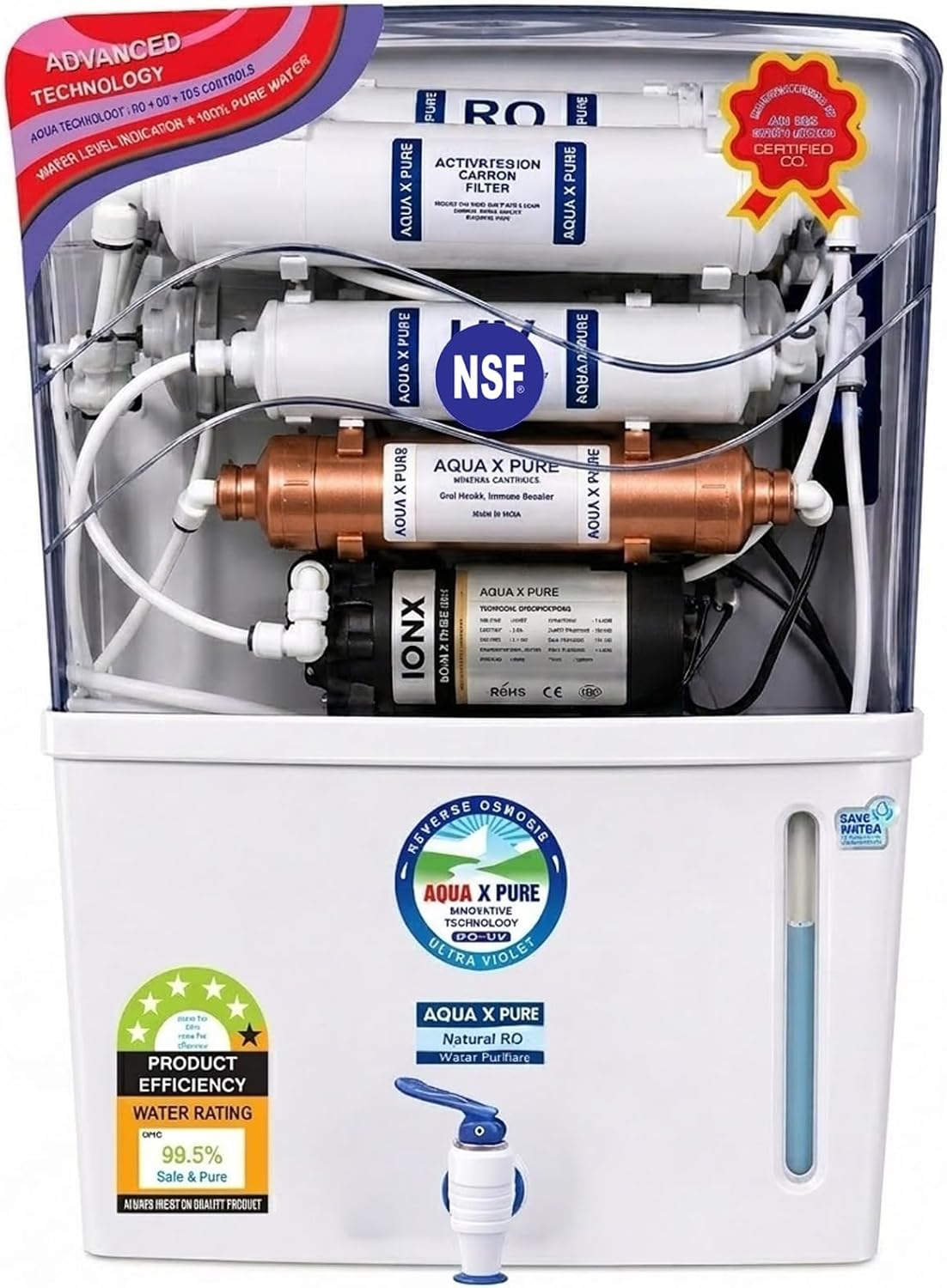 Aqua X Pure - Advanced 4 in 1 Copper RO Water Purifier | 12-Stage RO+UV+Copper+Alkaline+Mineraliser | 12 L | 20 LPH TDS-Based Filtration | 1 Year Warranty.