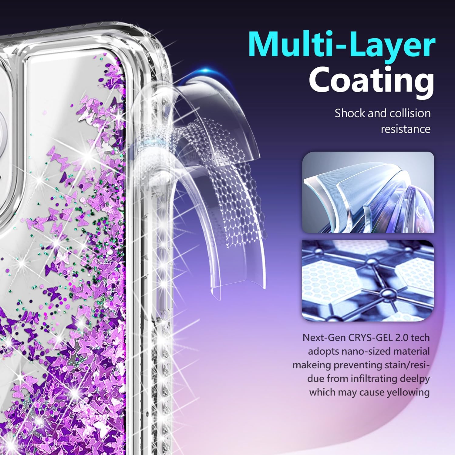NGB Designed for iPhone 14 Pro-Max Case, Purple | Magnetic Compatible with MagSafe | Glitter Liquid Sparkle Cute Cover for Women Girls | with Screen Protector & Camera Lens Protector & Wrist Strap - Image 5