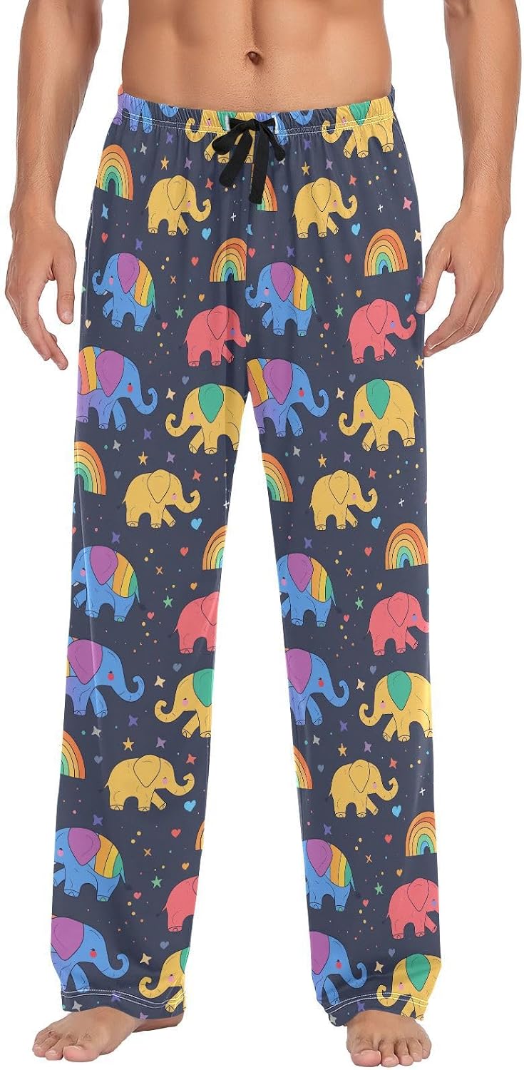 ALAZA Elephant Cartoon Men's Sleepwear Mens Pajama Pants Bottoms with Pockets, S