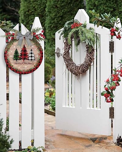 Miniatura 6 de Letrero de bienvenida con texto en inglés Merry Christmas para la puerta delantera, árbol de Navidad, letrero de puerta de árbol de Navidad con