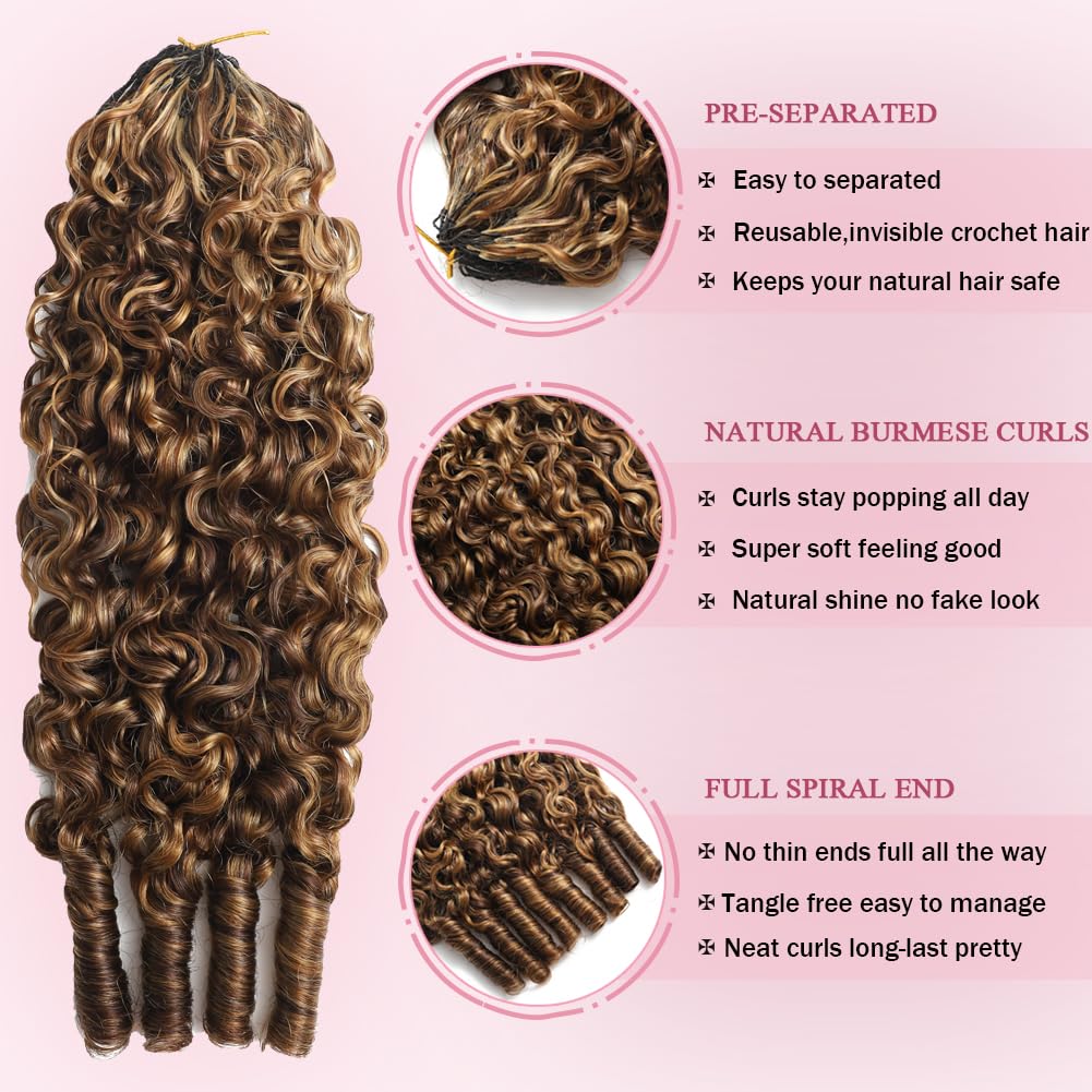 Beautymoon 4-27 Burmese Curly Crochet Human Hair 22 Inch 180g Knotless Pre-Separated Feather Human Hair Ombre Highlight Crochet Bundles 3C4A Lightweight Reusable Honey Blonde Remy Hair Extensions image 3
