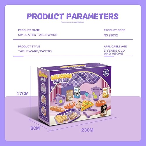 Miniatura 7 de Juego de fiesta de té para niñas pequeñas, juego de comida de postre para niños (morado)