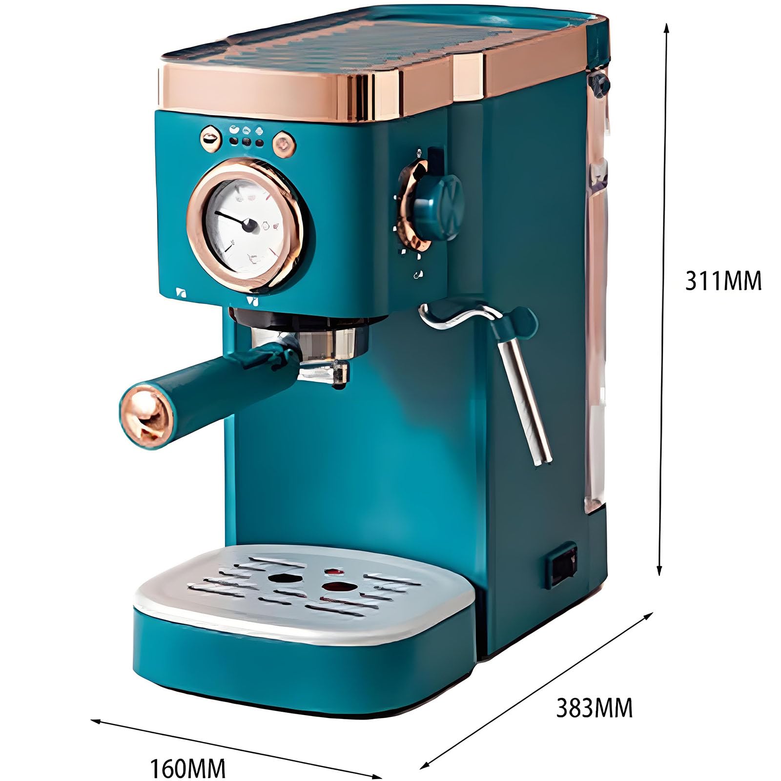 Ekspres do kawy espresso, retro zaparzacz parowy z miernikiem temperatury, wysokie ciśnienie 20 barów, ekstrakcja w ciągu 20 sekund, 4 regulowane poziomy pary do cappuccino i espresso