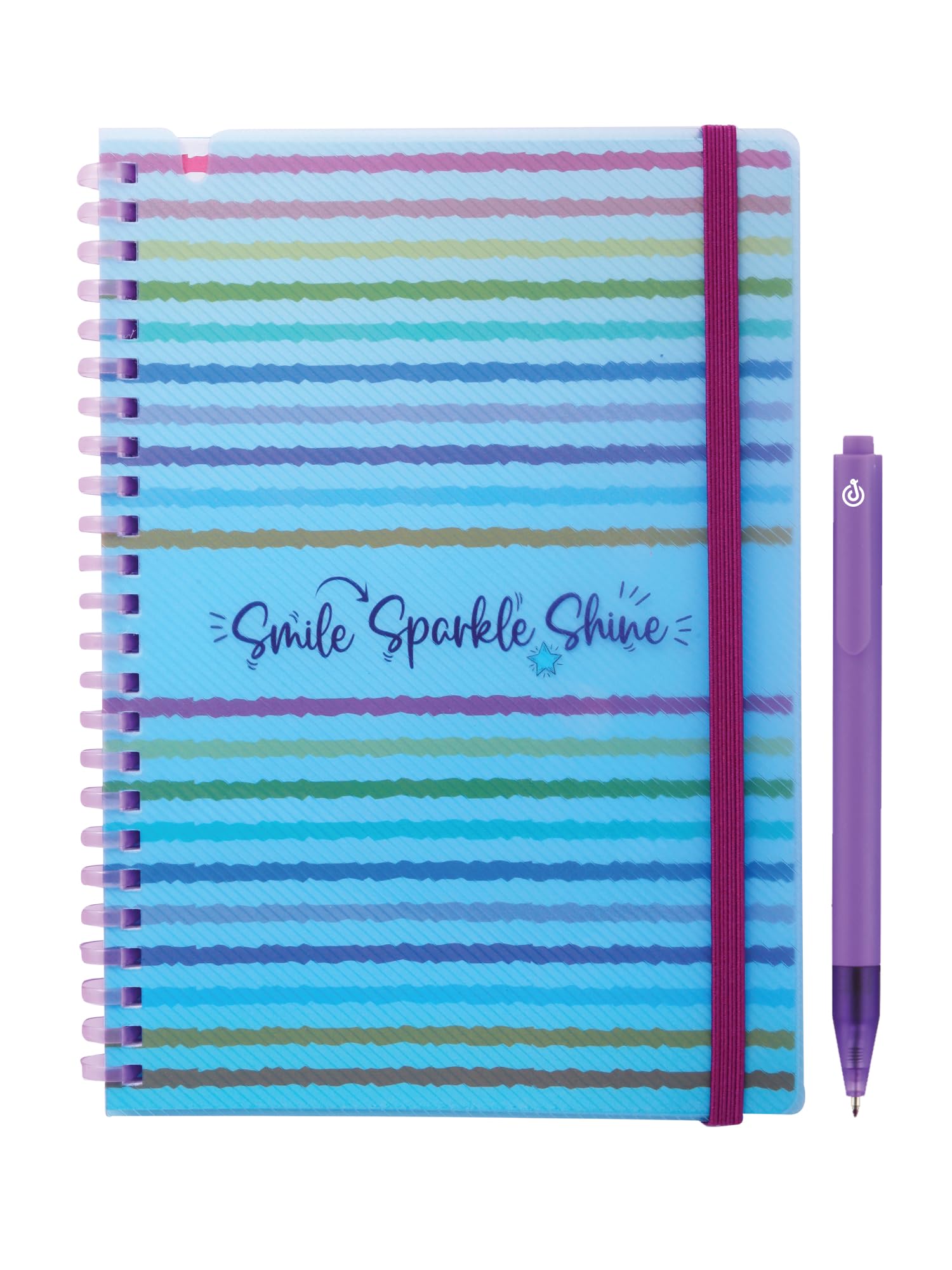 DOODLE A5 Notebook with Soft Spiral Wiro, Elastic Band Closure & Pen Holder | Includes Stylish Pen | 160 Pages of Premium Ruled Paper | Perfect for School, College & Office Use - Bright Beam
