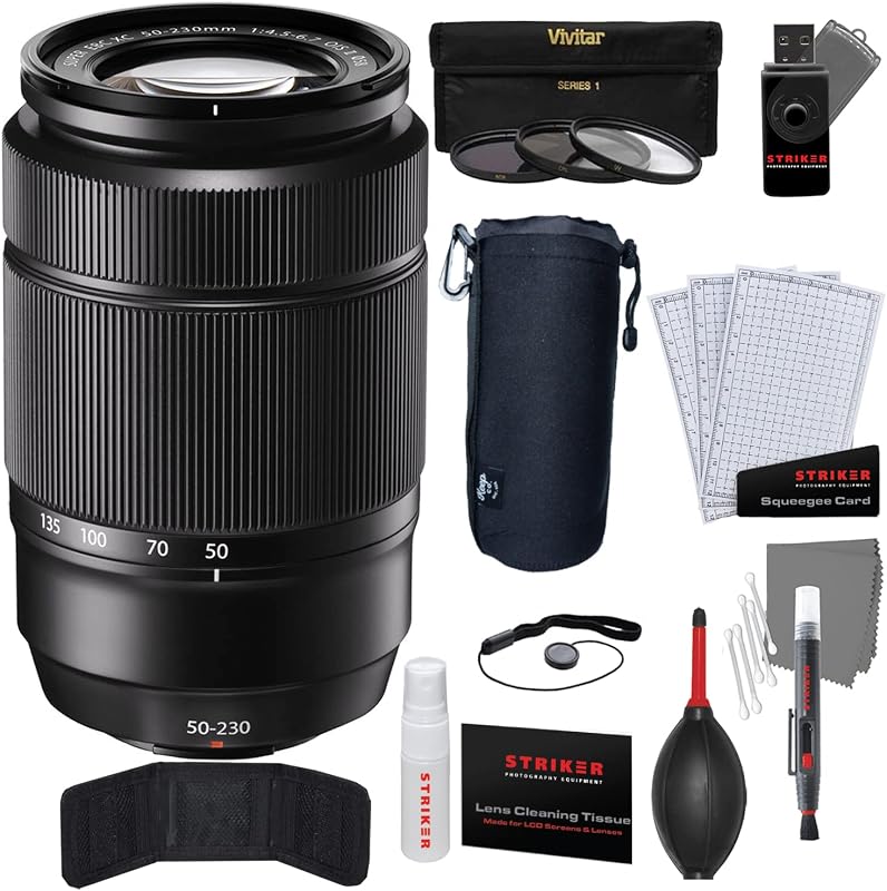 Lente XC 50-230 mm f/4.5-6.7 OIS II | Negro + Kit de inicio fotográfico | 11 piezas + Juego de filtros HD multicapa de 3 piezas (58 mm UV/CPL/ND8) + Bolsa para lentes - Extra grande