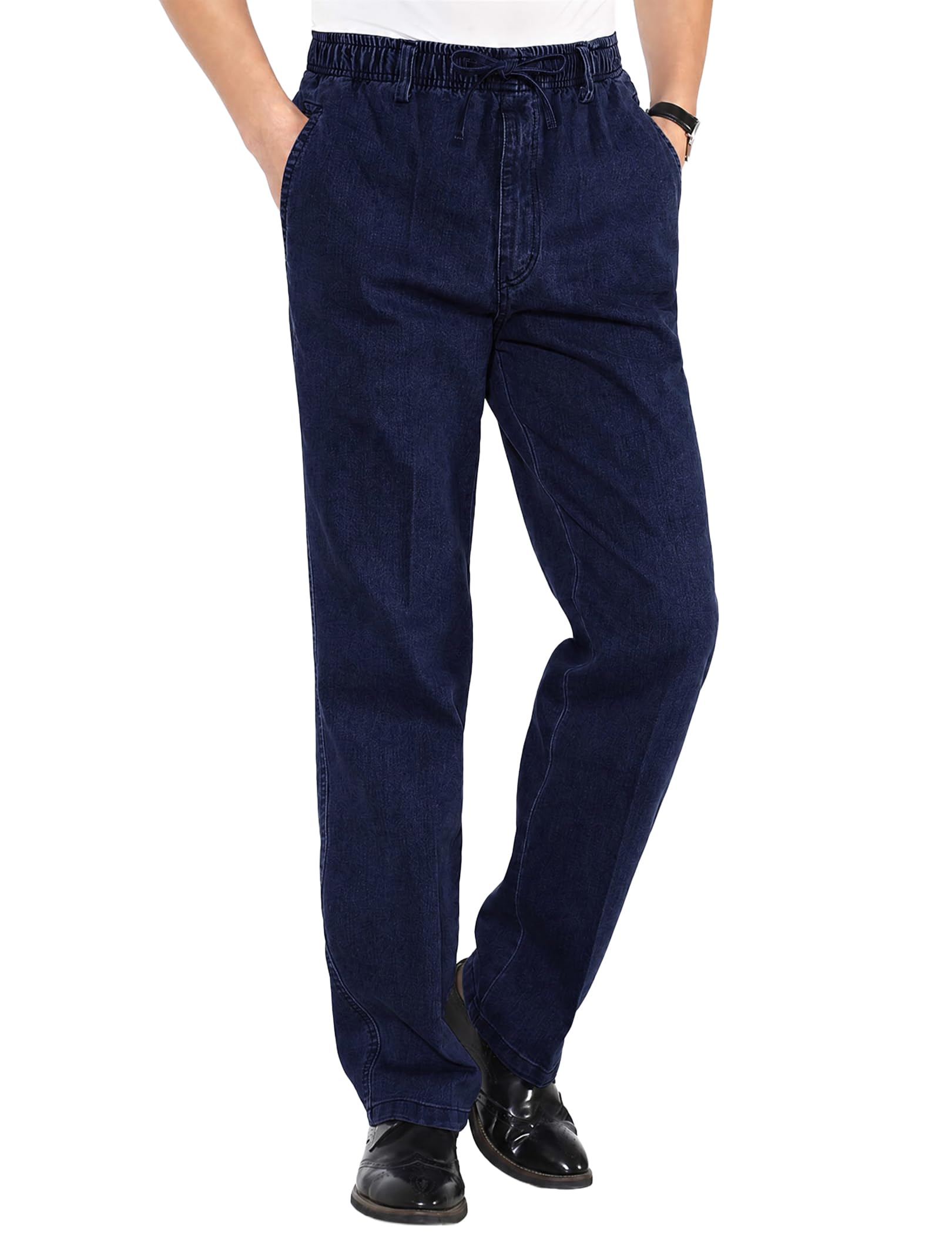 COOFANDY Męskie dżinsy proste spodnie jeansowe ze stretchem i wsuwanymi spodniami, stylowe spodnie, gumowy ściągacz ze ściągaczem, kieszenie cargo dla mężczyzn