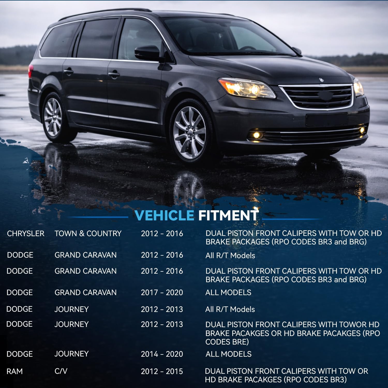 Detroit Axle - Rear Brake Kit for Chrysler Town & Country Grand Caravan Journey Ram C/V Brake Rotors and Ceramic Brakes Pads Replacement : 12.91" inch Rotors