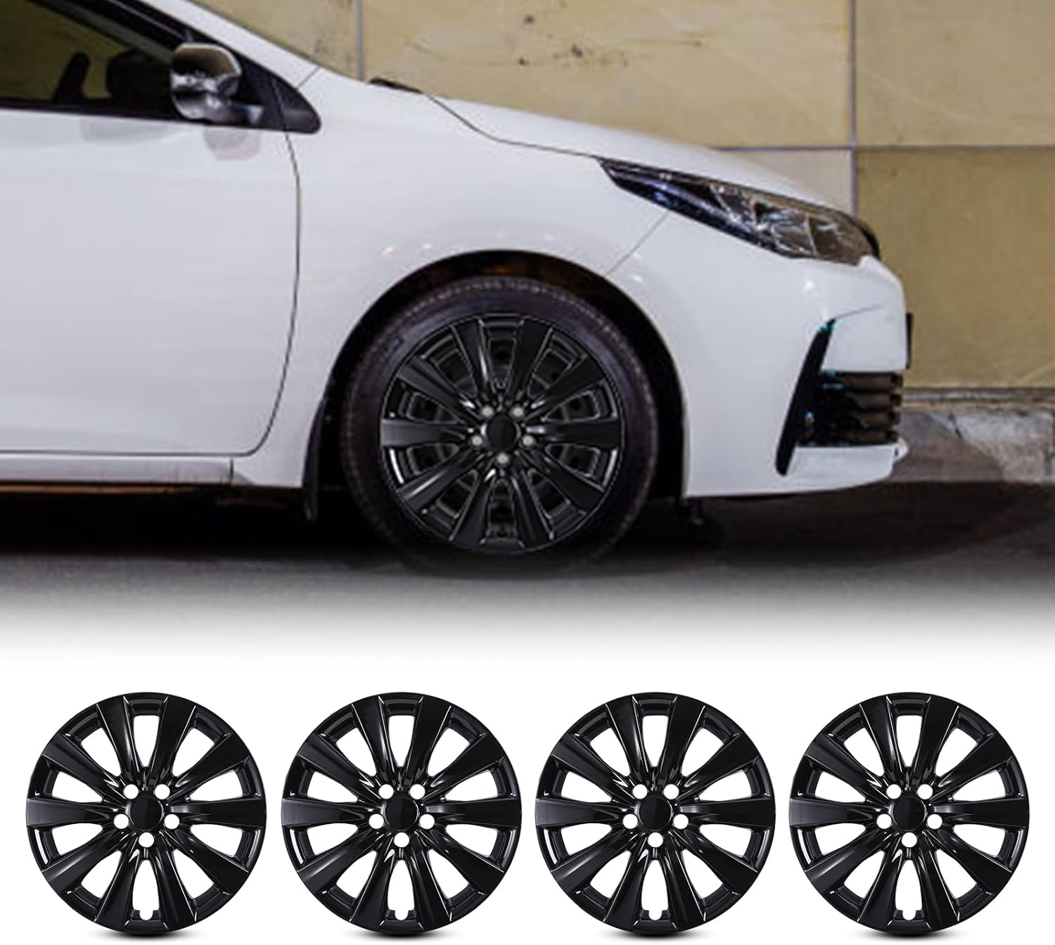 16" Hubcaps Wheel Rim Cover Compatible for Toyota Corolla 2009-2024, Toyota Matrix 2009-2014 Steel Wheels, R16 Hub Caps Snap On Installation 16 Inch Wheel Covers Set of 4, Black Lacquer