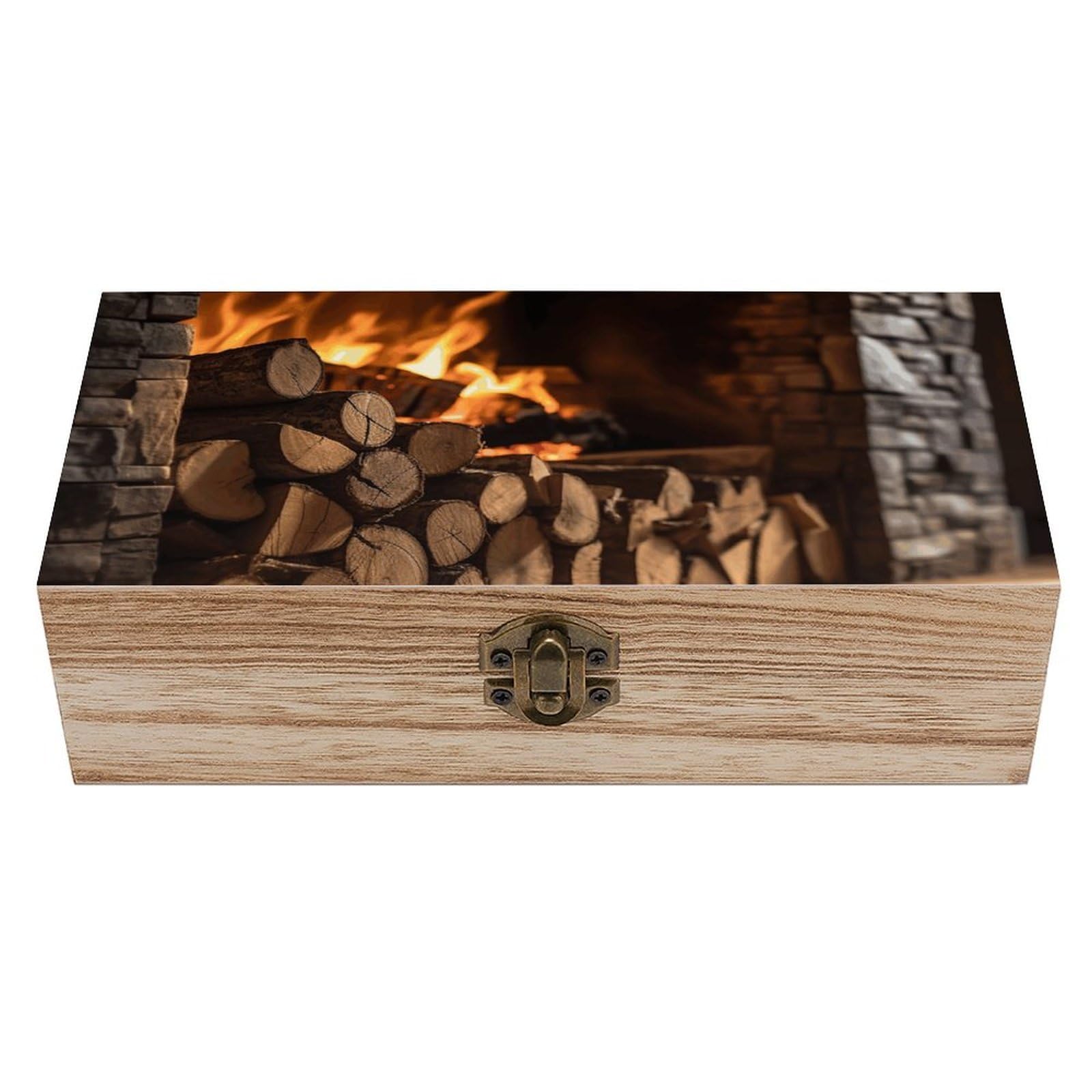 KLOPH Wooden Storage Box Wood on Fireplace Wood Gift Box with Hinged Lid Vintage Decorative Jewelry Boxes Memory Box for Jewelry Art Hobbies Home Storage Treasure Keepsake Gift 7.9''x3.9''x2.3''