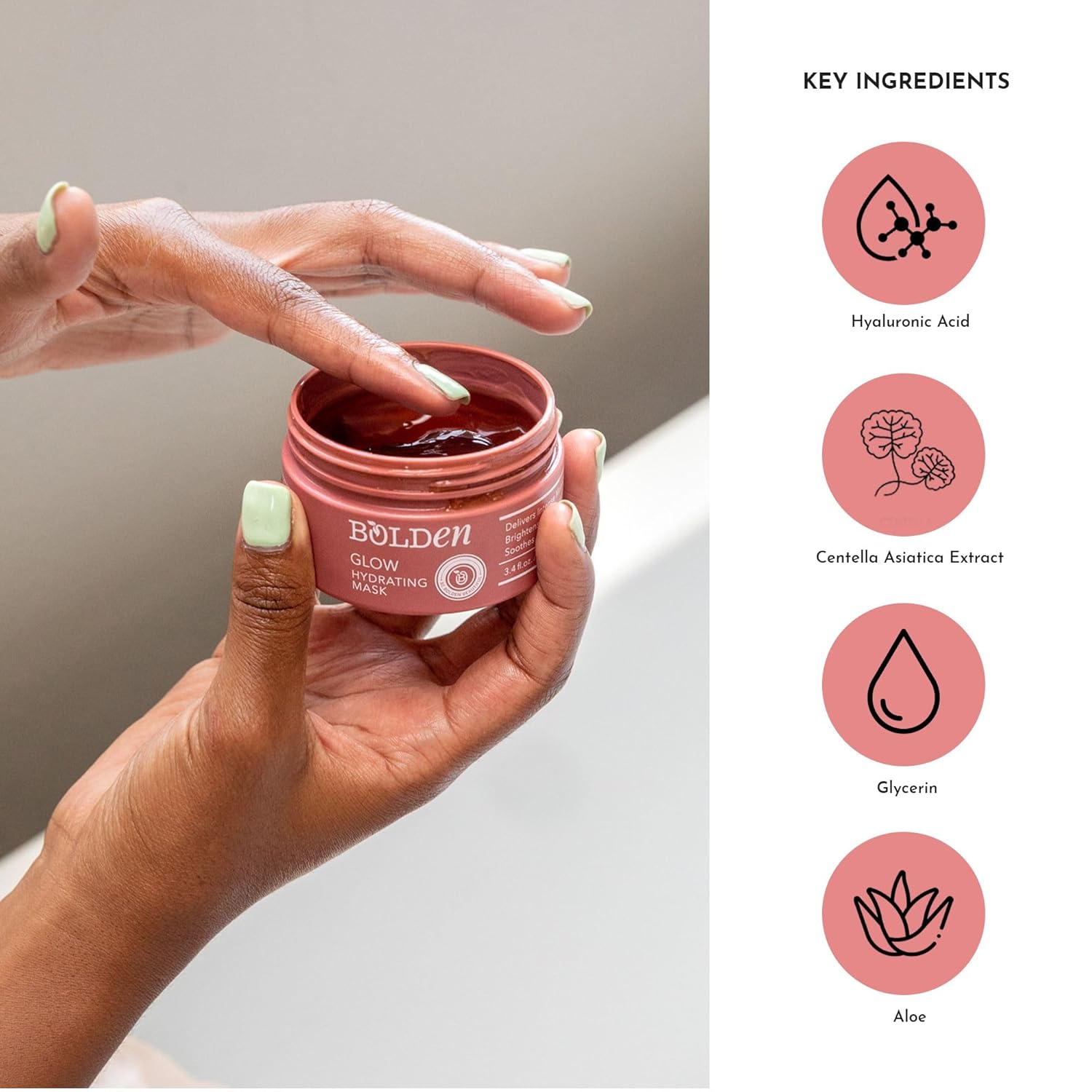 BOLDEN GLOW Hydrating Mask | Deep Moisturizing Facial Mask for Dry Skin | Gently Hydrating Hyaluronic Acid Moisturizer | Non-Comedogenic | 3.4 Fl Oz image 5 of 7 B07M5MCZVX