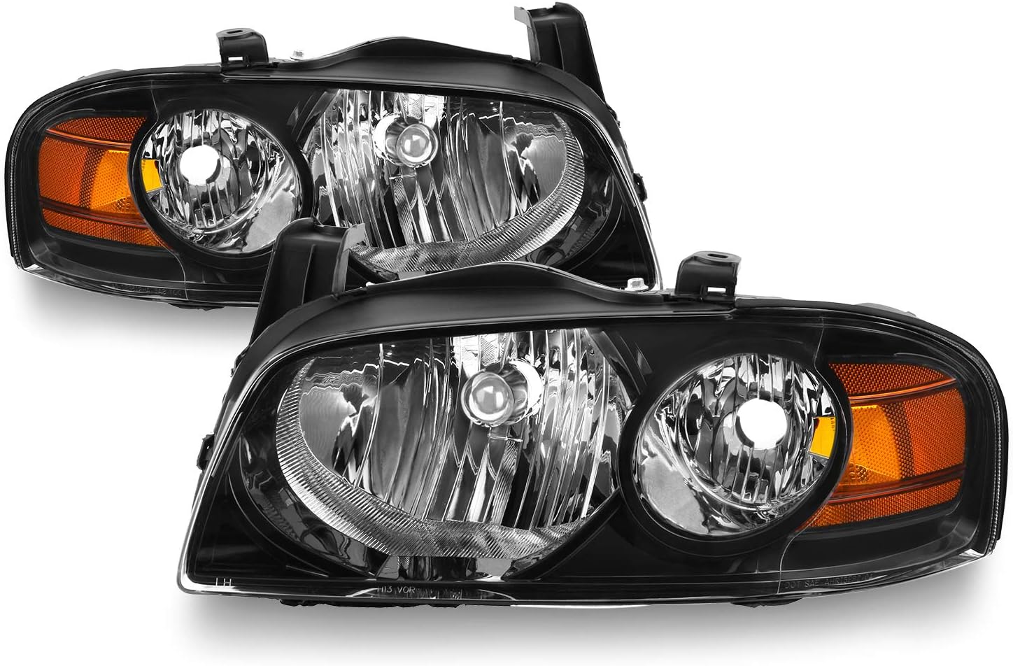 AKKON - Fits 2004 2005 2006 Sentra 4Door Sedan [Halogen Style] Black Headlamp Headlights Driver+Passenger Pair 04 05 06