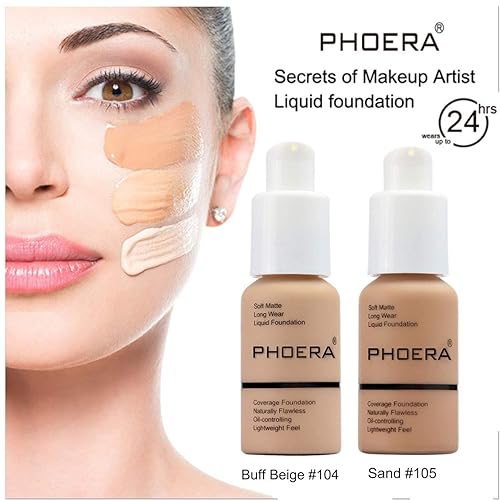 Miniatura 5 de Base líquida de cobertura completa 24 horas 1.0 fl oz, base de control de aceite mate, corrector de maquillaje (beige pulido y arena) con cepillo de