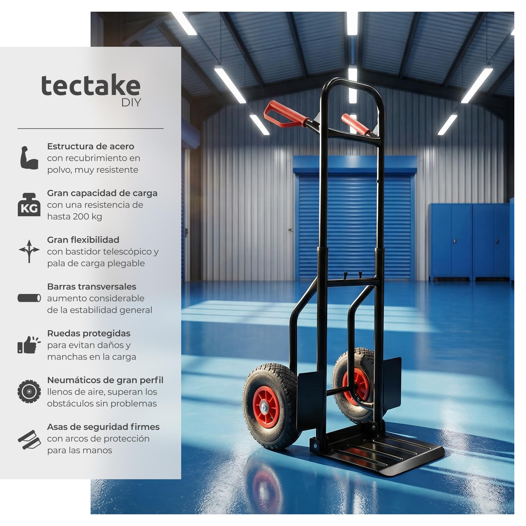 tectake® Carretilla de Mano Plegable, Estructura Robusta y Compacta, Extensible, Pala Plegable, Mangos de Seguridad, Fácil de Montar, Carro, Carretillas de Carga - Negro