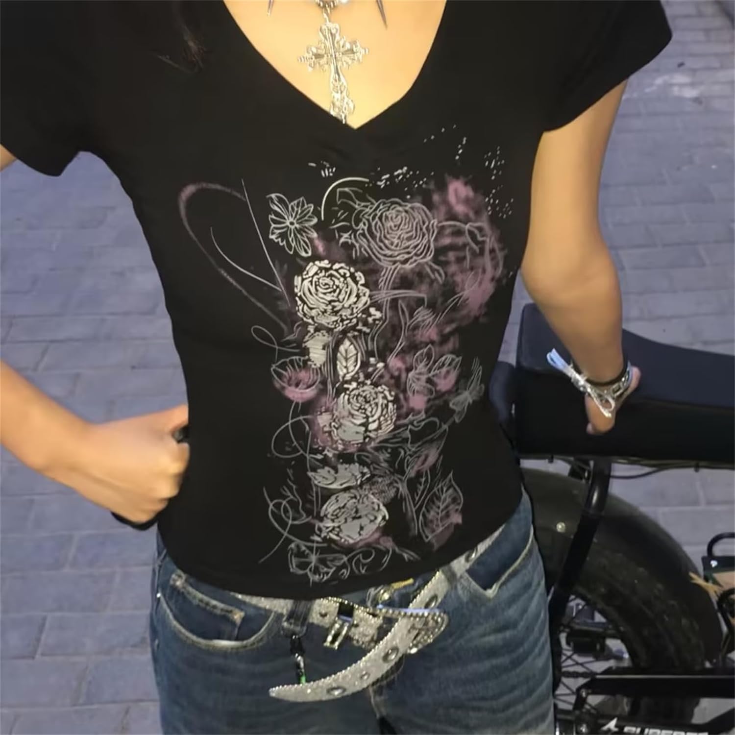 Grunge Shirt 2000s Clothing Teen Girls Women Vintage Graphic Y2k Short Sleeve Goth Tee Emo Clothes Streetwear - Image 6