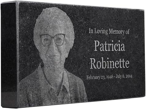 Black Granite Memorial Headstone for Lost Loved Ones, Dogs, Cats, and Family Pets. " Great for Your Garden, Tree Dedication, or in a Cemetery. Includes your personal text and photo 8 x 4 x 1"