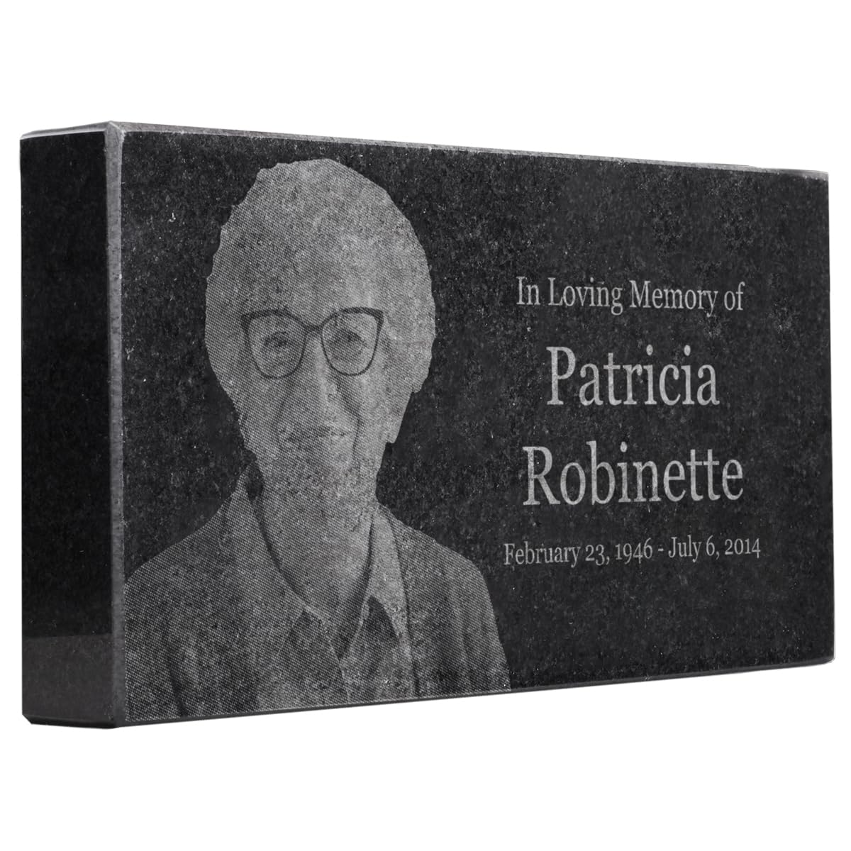 Black Granite Memorial Headstone for Lost Loved Ones, Dogs, Cats, and Family Pets. " Great for Your Garden, Tree Dedication, or in a Cemetery. Includes your personal text and photo (8 x 4 x 1")