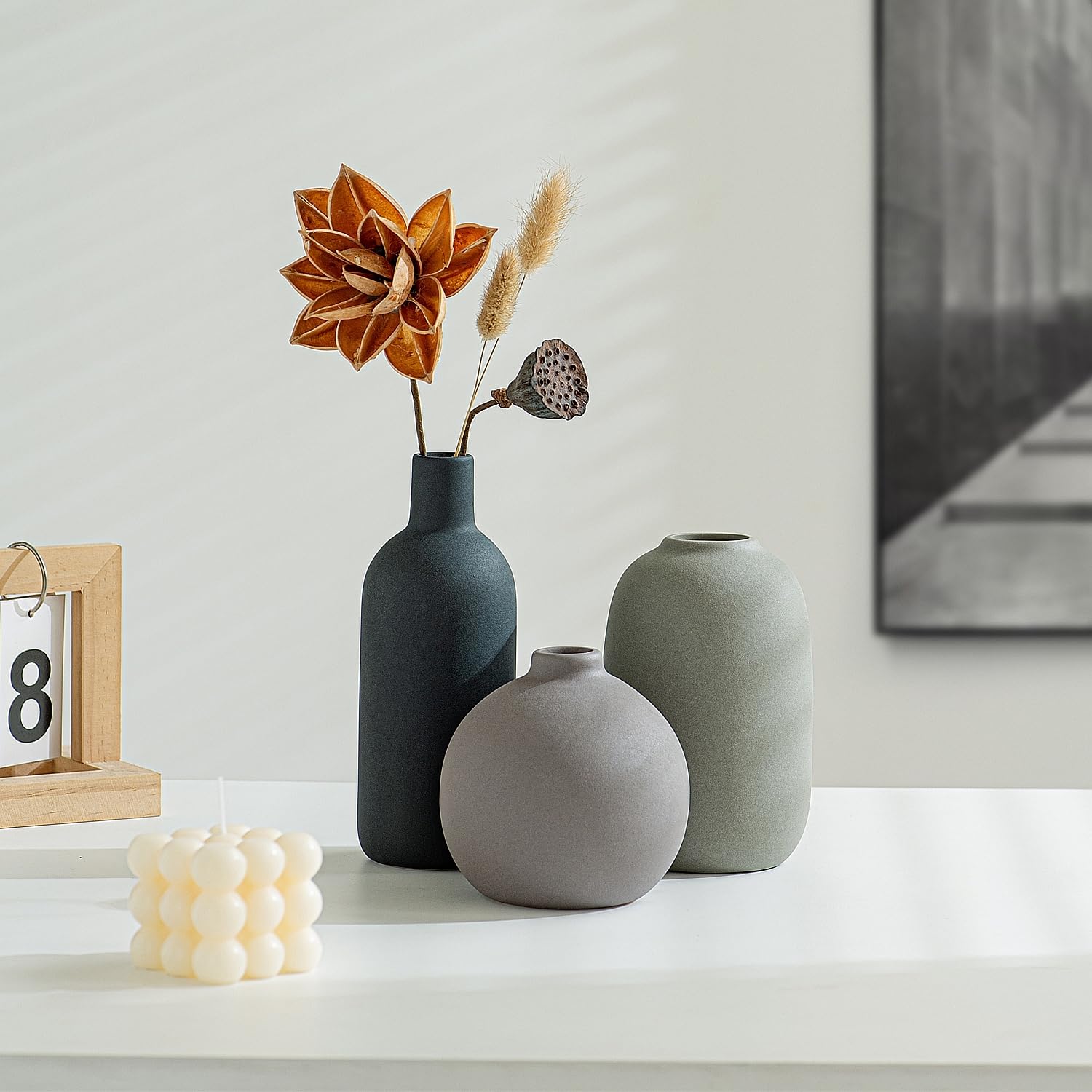 Vaso In Ceramica Bianca, Stile Nordico Minimalista, 15x15 Cm, Decorazione Da Tavolo E Camino