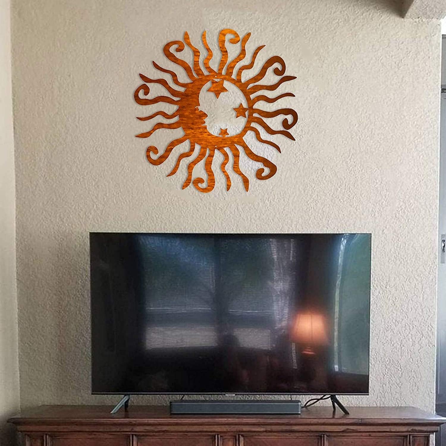 OAQZGBVK Wacky Solar Moon Sun Wall Art Decor Outdoor Shiny Polished Metal Steel Cracked Mosaic Crescent Plaque Ornaments Imports Ramadan Calligraphy Decoration Home Active Reflective Gifts (Orange)