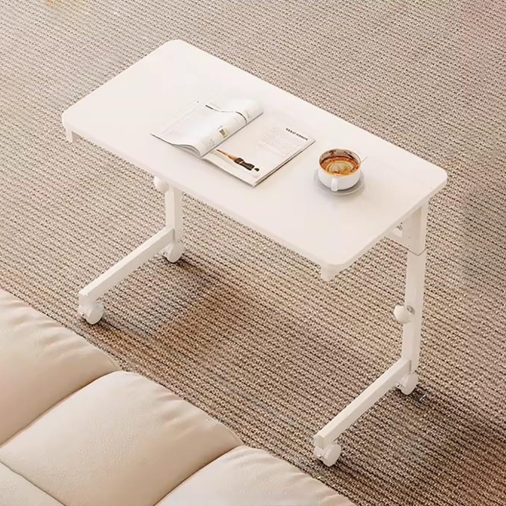 Tavolo Pieghevole A Forma Di C in Legno Massello Con Ruote Omnidirezionali A 360°, Comodino Medico Regolabile, Tavolino Accessibile in Sedia A Rotelle Per Disabili/Anziani,B is 80cm long