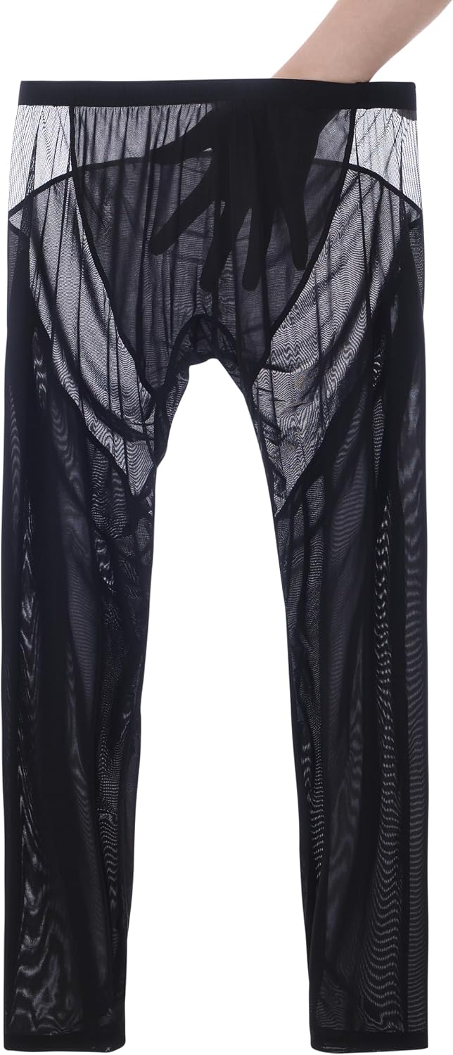 SUMABA Mens See Through Pants Mesh Underwear Sports Activewear Long Leggings Yoga Trousers