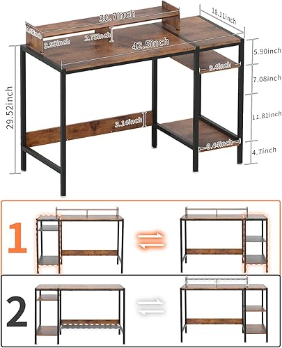 Miniatura 37 de Escritorio para computadora, escritorio para juegos de 43 pulgadas, escritorio de oficina en casa con almacenamiento, escritorio pequeño con soporte