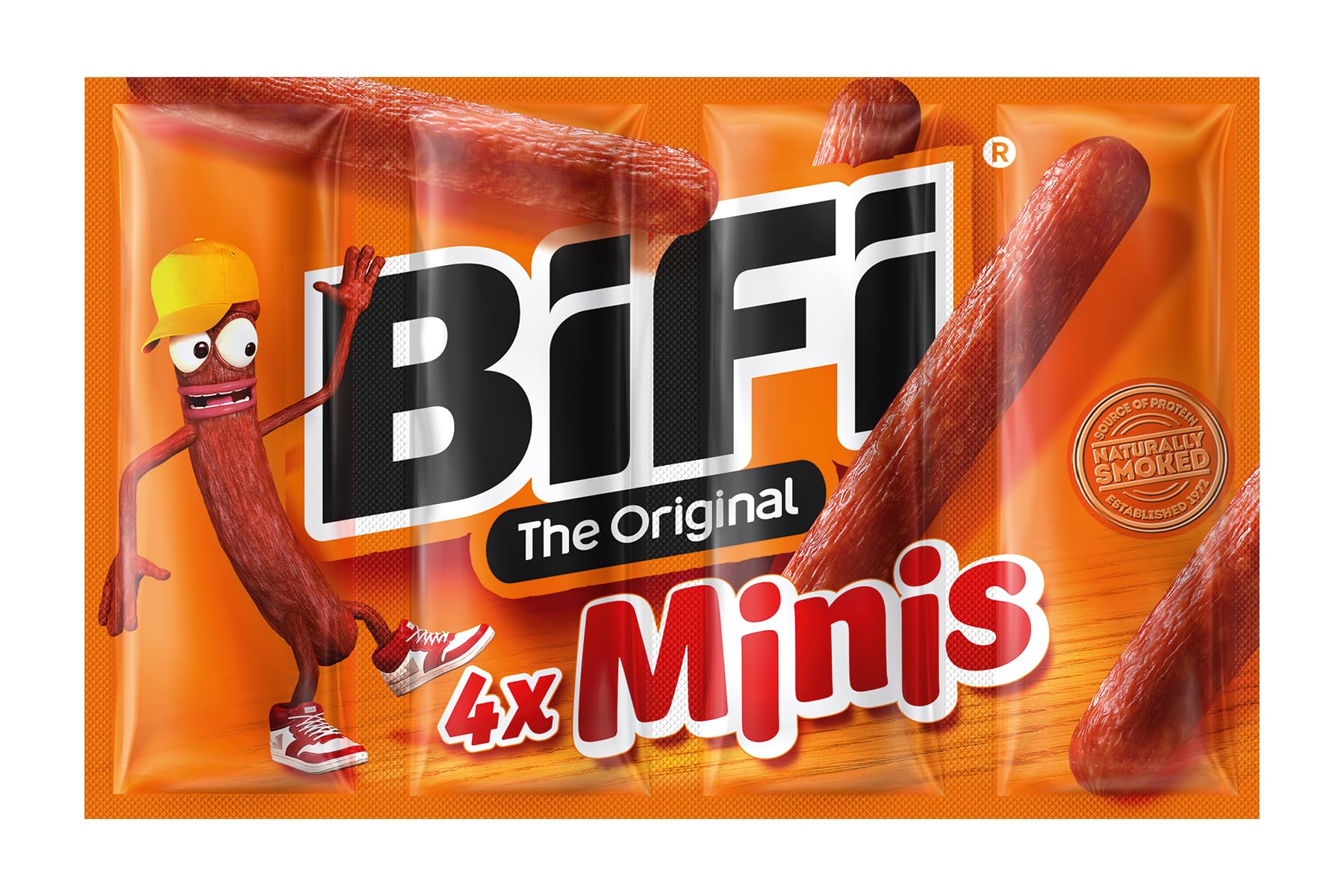 BiFi Original Mini Tiras de salami, paquete de 80, 80 x 10 g, salchichón desecado para comer sobre la marcha, al aire libre, pimienta, cilantro y ajo, caja óptima para aperitivos