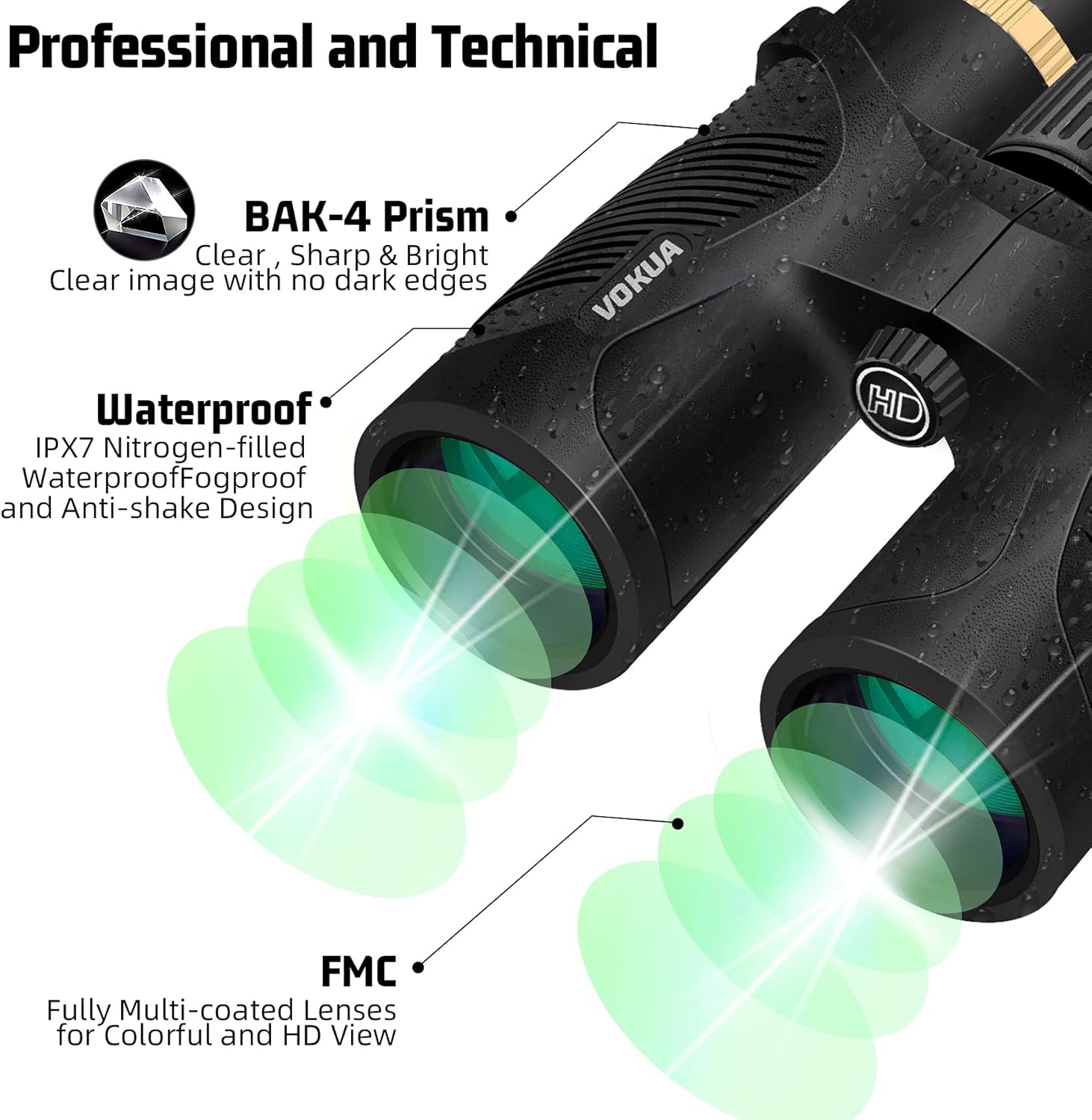 TOP оƒƒERS 10x42 Binoculars for Adults, VOKUA IPX7 Waterproof, Clear Low Light Vision & All-Weather Compact Binoculars for Bird Watching, Traveling and Hunting