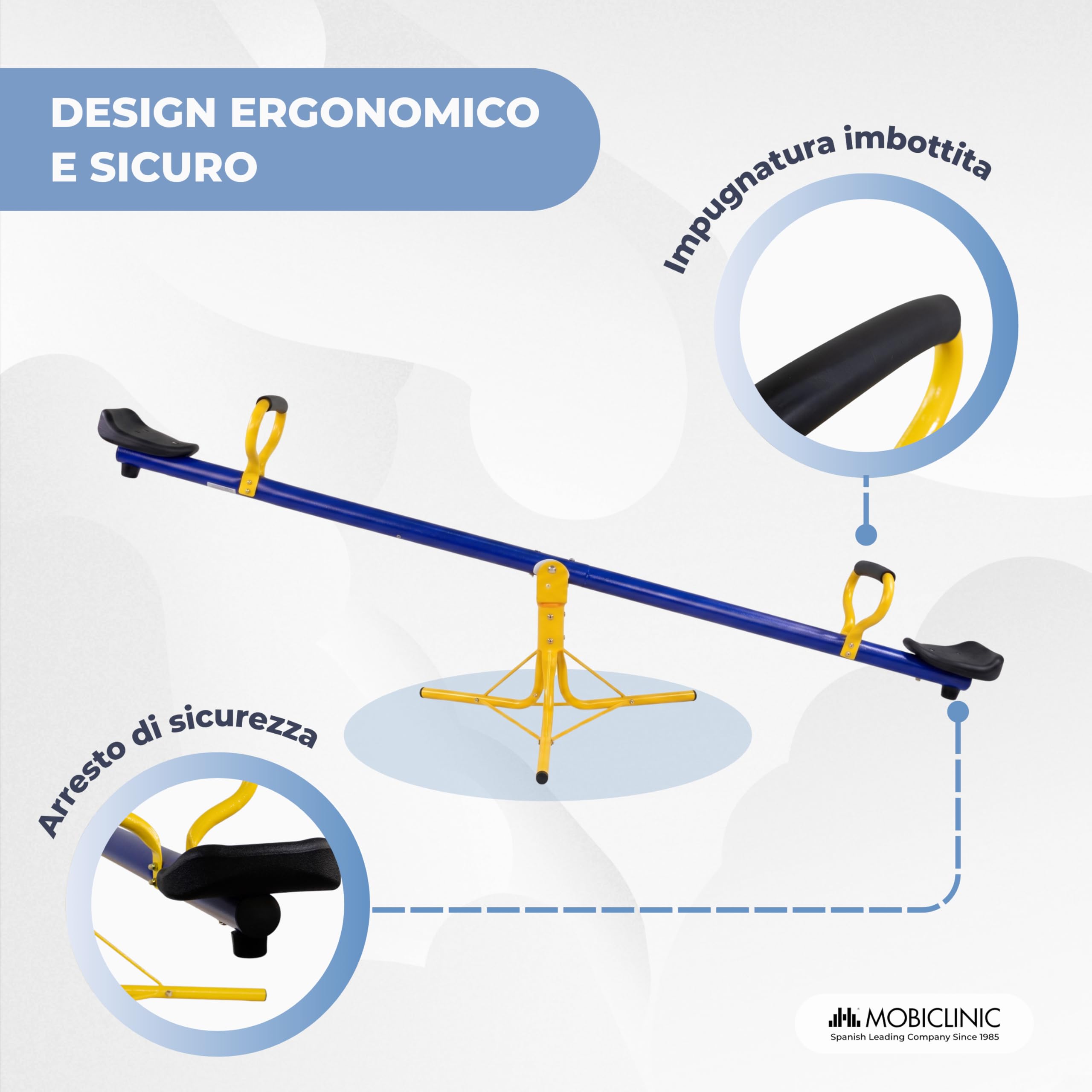 Mobiclinic®, Dondolo Girevole per Bambini 360°, 200x66x35 cm, 2 Posti, Impugnatura in Schiuma, Max. 70 kg, Gancio per Montaggio su Superficie, Sicuro e Stabile, Mobifun