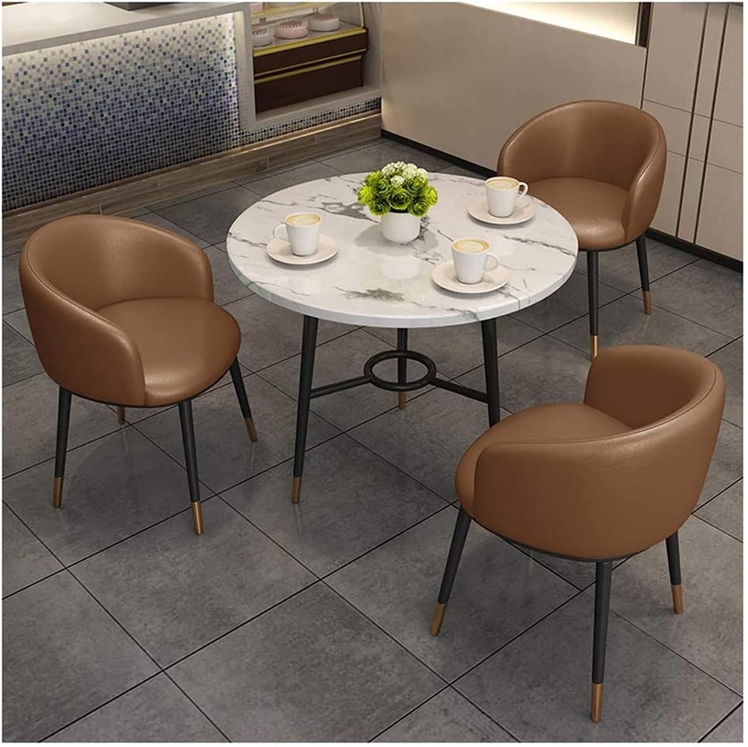 Conference Reception Room Coffee Table with Chair Office Table and Chair Combination 80cm Table Top European Simple Table and Chair Set Balcony Bedroom Lounge Round Table,Brown One Size