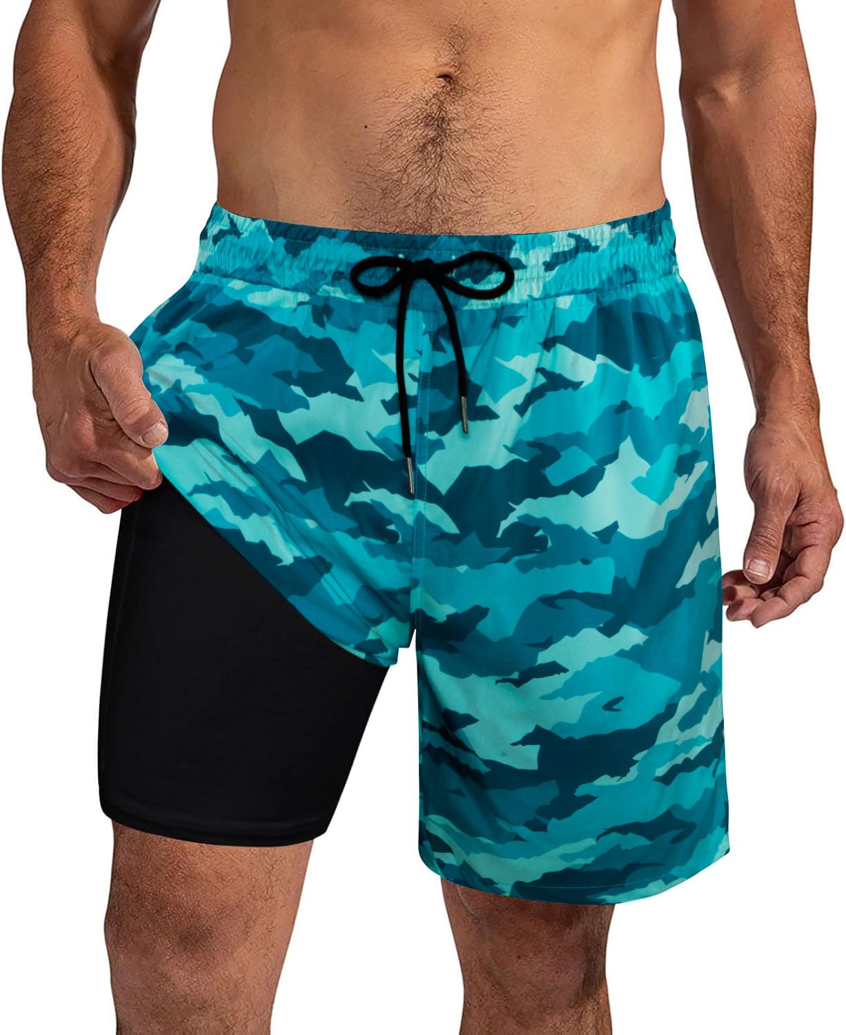 XiaoMoSha Mens Swim Trunks with Compression Liner 7" Quick Dry Board Shorts Bathing Suit with Pockets Swimwear Swimsuit S-2XL