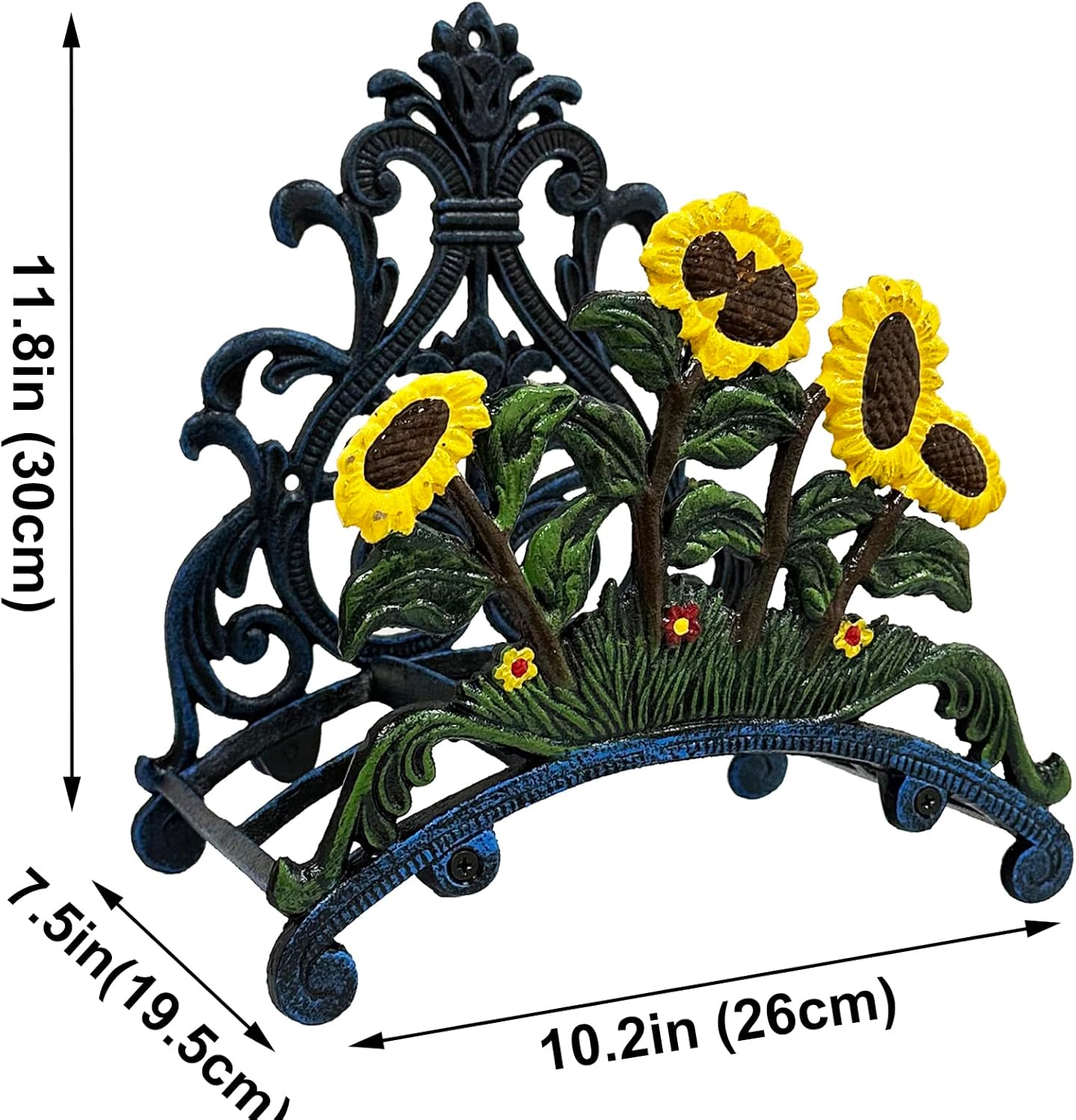 Wall Mounted Garden Hose Holder - Heavy Duty Cast Iron Water Hose Holder for Indoor Outdoor, Garden & Yard Decoration Water Pipe Hanger, Metal Sturdy Hose Rack Reel Storage Butler (Sunflower)