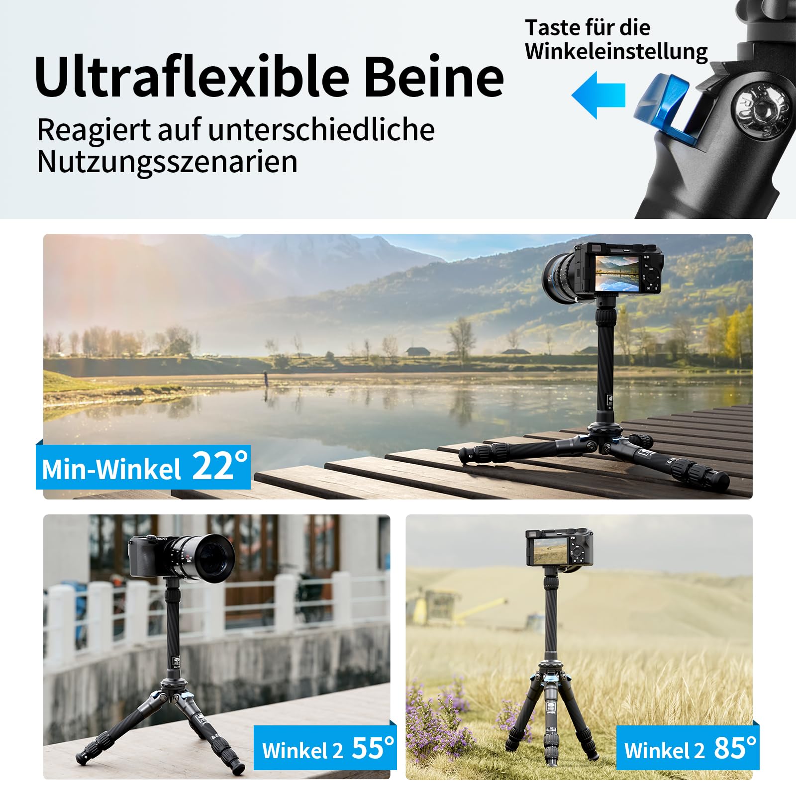SIRUI AM-223+SL-100 Mini Carbon Tisch Stativ mit ausziehbarer Mittelsäule,Leicht Foto Ministativ Tischstativ für Kameras, Drehverschlüsse, Spikes, max. 660mm eingezogen 215mm, Tragkraft 12kg