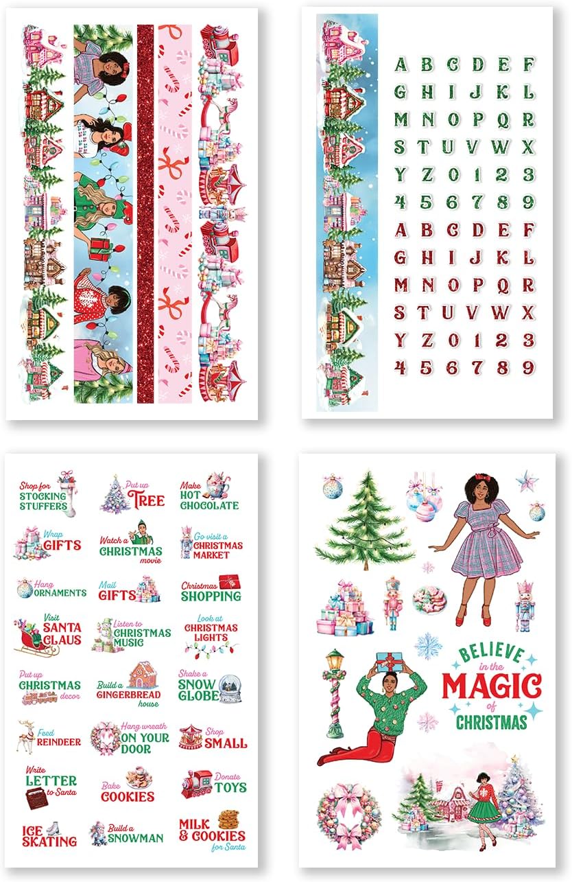 Santa’s Workshop Sticker Book – Pastel Christmas Planner Stickers with Fashion Illustrations – Holiday Scrapbooking, Hobonichi and Journaling Stickers – By Rongrong Devoe