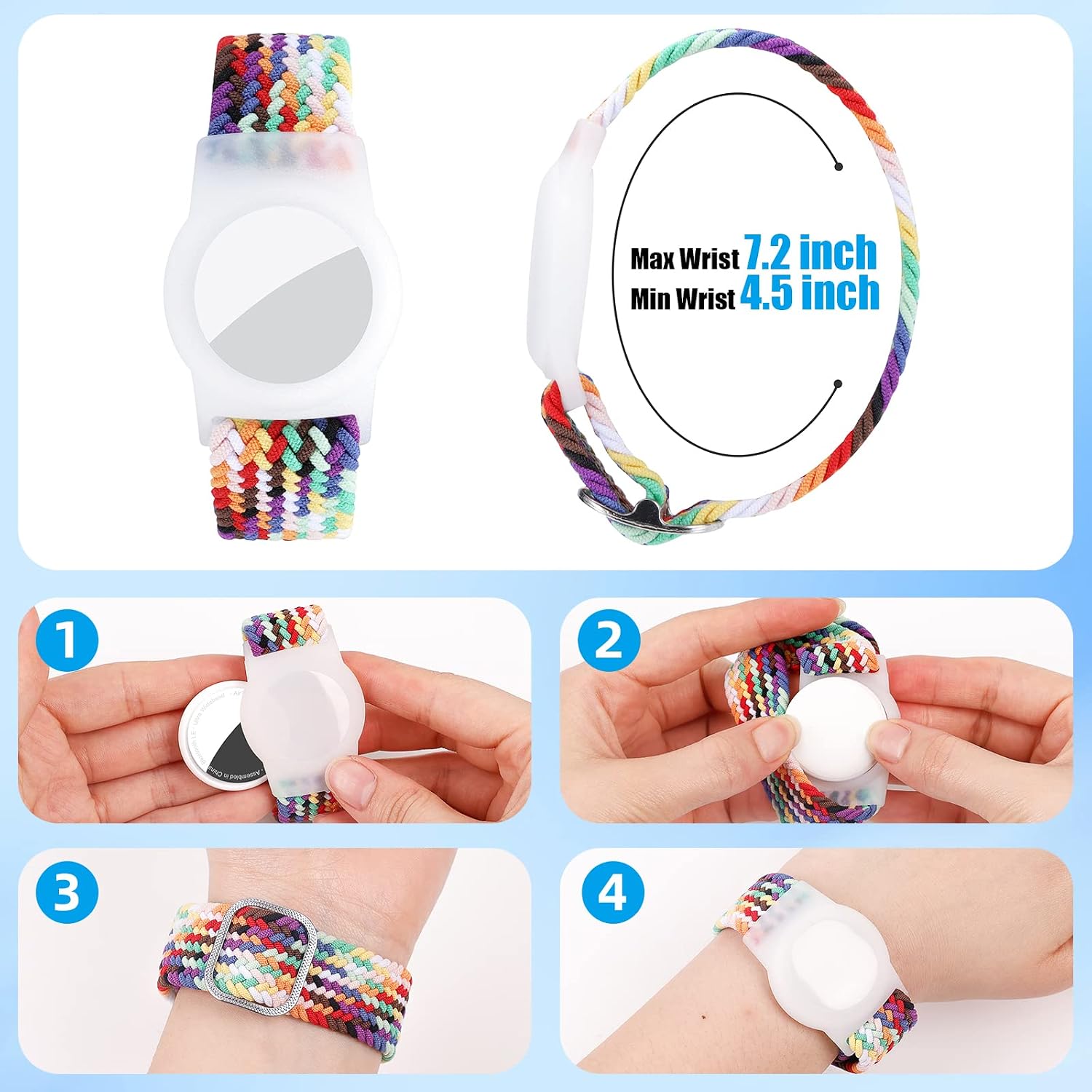 Bracelet for Kids Compatible with AirTag, Nylon Stretch Braided Air Tag Wristband, Protective Case for Airtag GPS Tracker Holder, Adjustable Elastic Watch Band for Toddler Child Elder (Rainbow) image 2