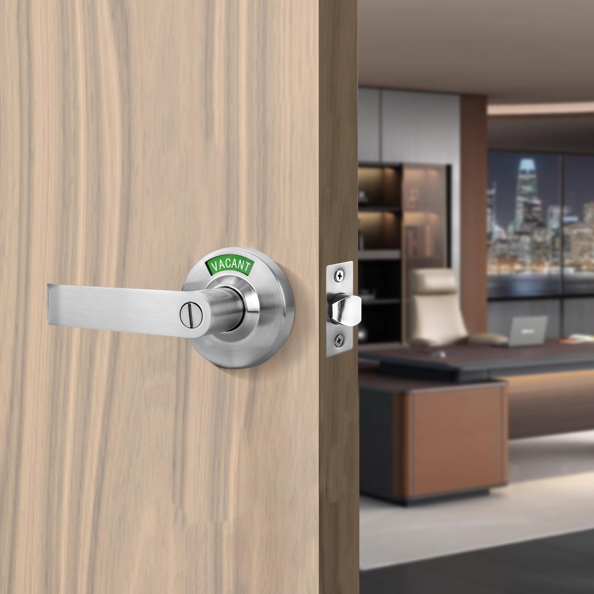 Malimali Manija de puerta comercial con letrero ocupado, manija de puerta de baño con cerradura, manija de puerta de privacidad de acero inoxidable, cerradura de palanca de puerta para baño, baño