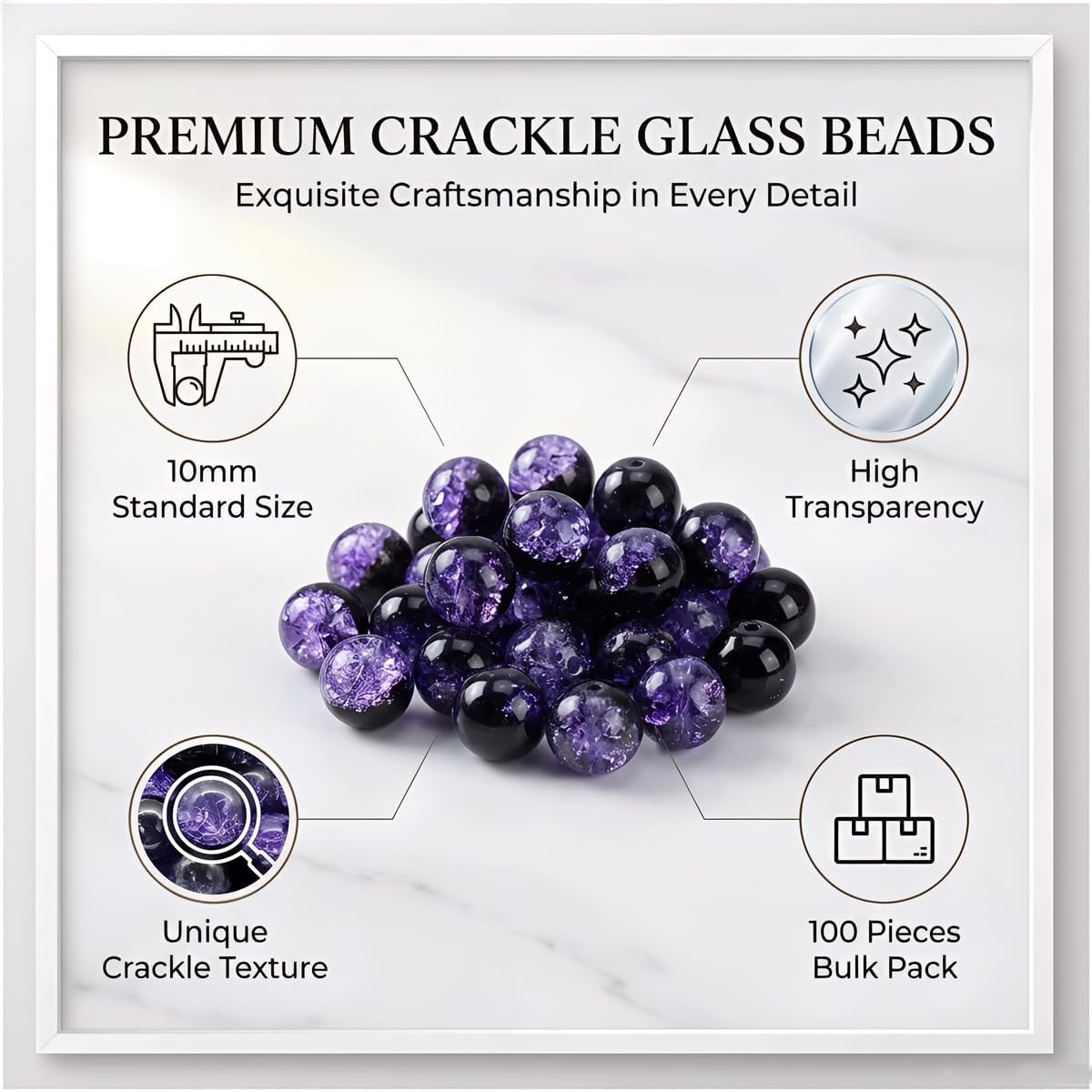 100pcs Crackle Glass Beads 10mm Crystal Glass Beads Round Spacer Glass Beads Loose Beads for Crafts Earrings Necklaces Bracelets Jewelry Making Blue-Red image 4