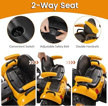 Costzon 4 in 1 Ride on Tractor, Excavator & Bulldozer for Kids, 12V Electric Construction Vehicle w/Trailer, Adjustable Seat, Shovel Bucket, Digger, LED Lights & Music, Backhoe Toy Car with Remote