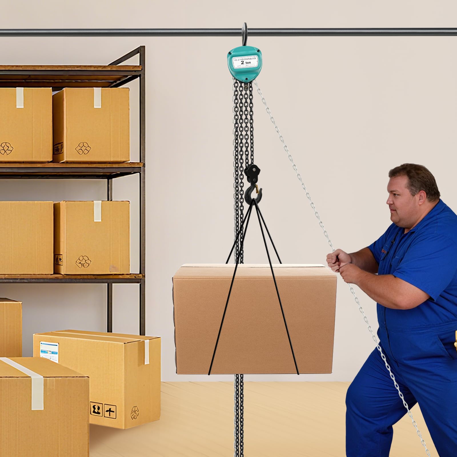 Paranco manuale a catena professionale pesante 2 tonnellate 4409lbs G80 acciaio al manganese con doppio freno e gancio a 360° per industria e cantiere (verde)