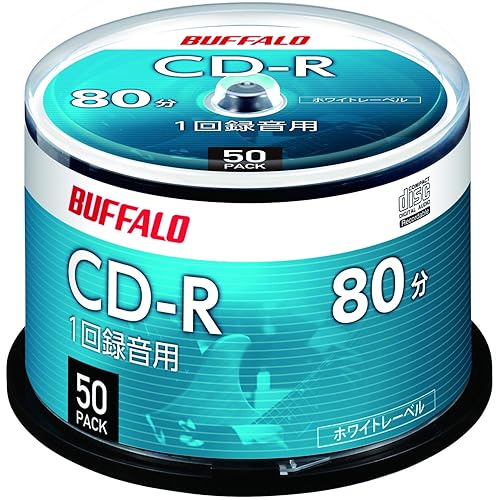 【Amazon.co.jp限定】 バッファロー 音楽用 CD-R 1回録音 80分 700MB 50枚 スピンドル ホワイトレーベル RO-CR07M-050PW/N