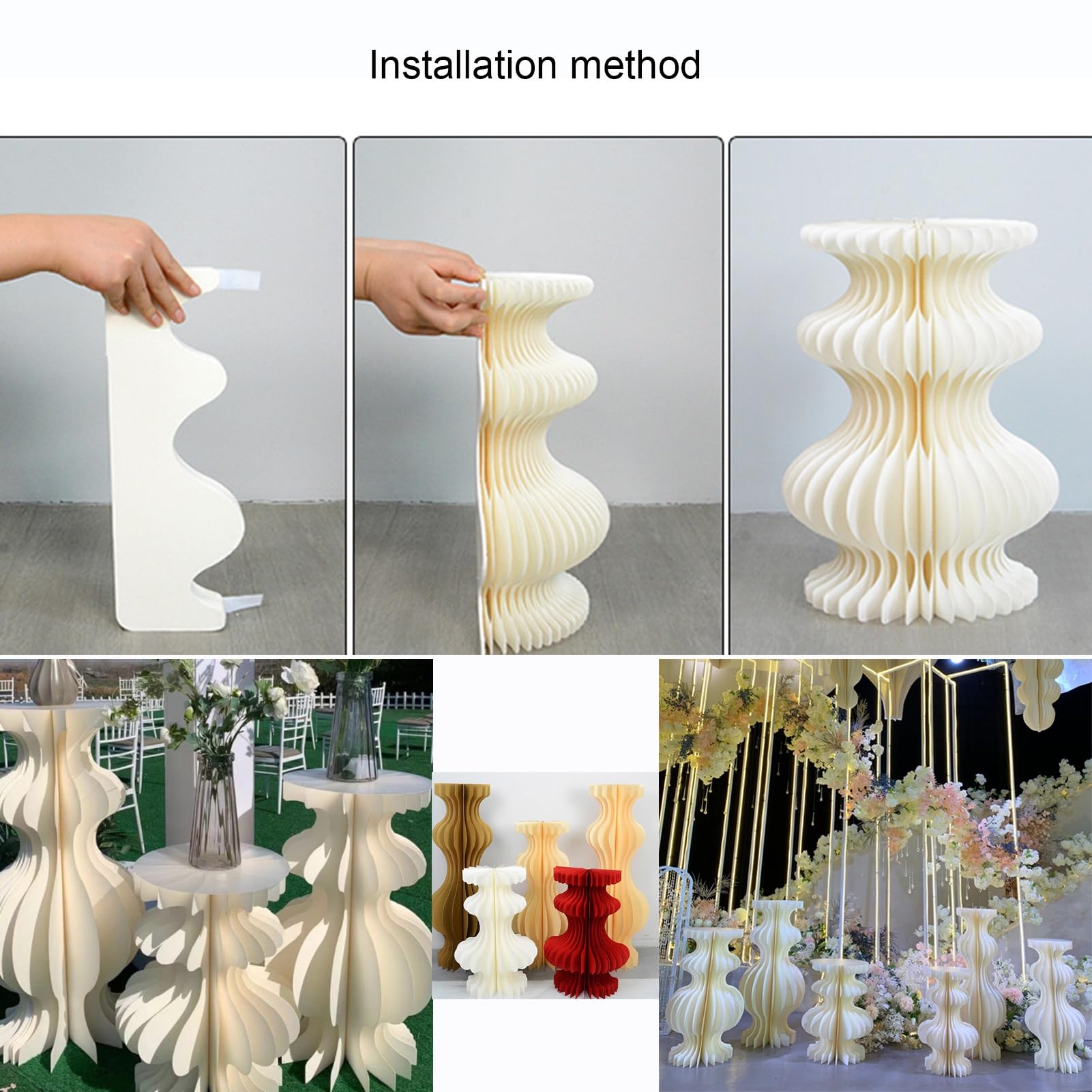 Składane kolumny papierowe, 3 szt. stojaków cylindrycznych, stojaki cylindryczne do roślin podłogowych, składany papier wystawowy z tektury rzymski filar do dekoracji tła(Beige)