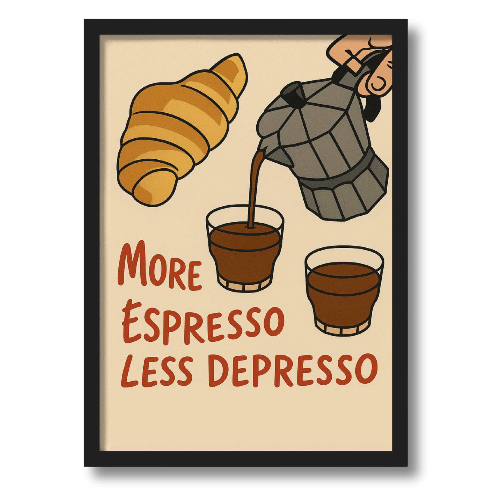 ArtAction Café & Restaurant Decor Wall Frame Poster | “More Espresso Less Depresso” Coffee Quote | A4 Size | Framed Kitchen, Dining & Café Wall Art | Gifting for Coffee Lovers