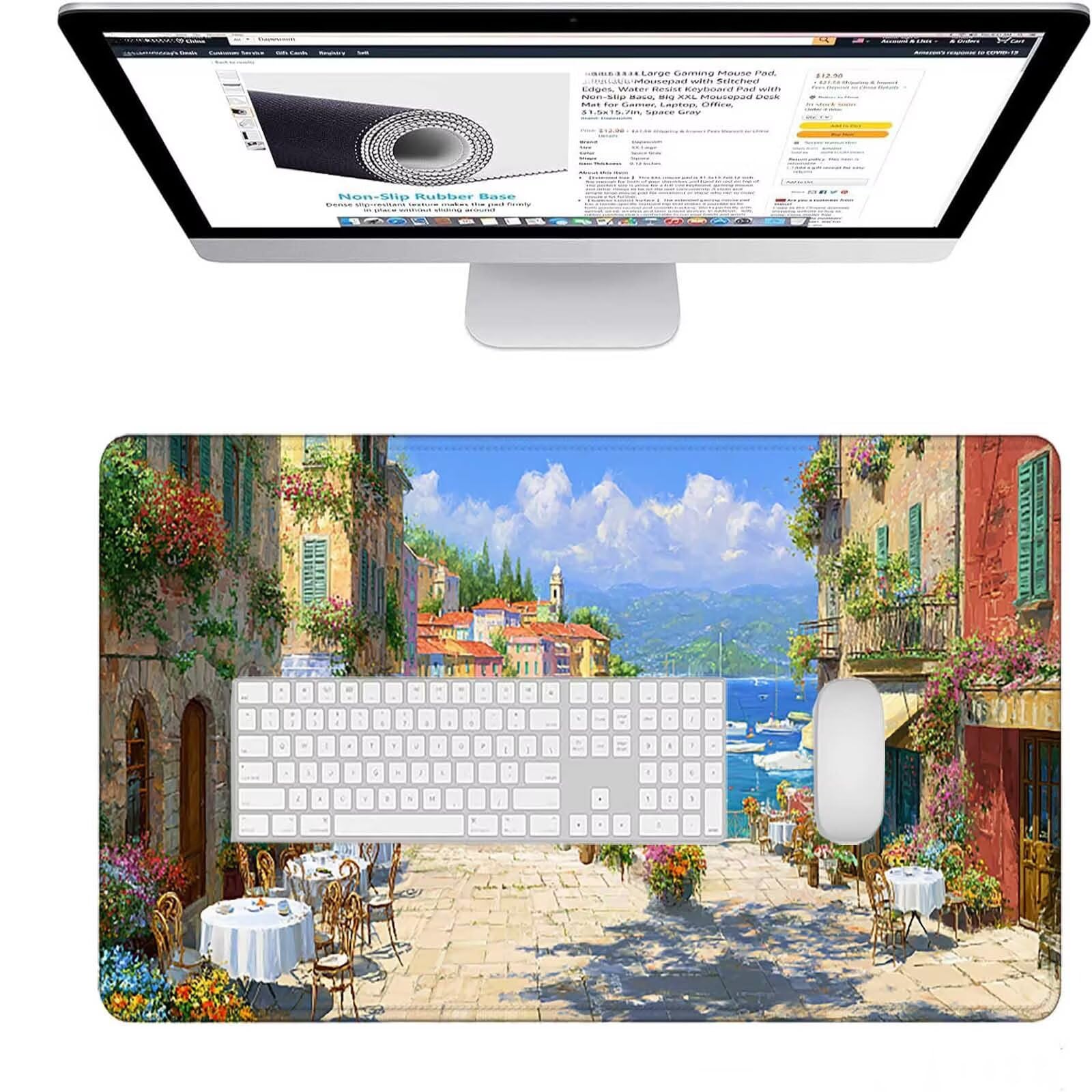 Niebieska podkładka pod mysz 1500 x 800 x 3 mm duża podkładka pod mysz XXL ulica pod biurko dla graczy, szyte krawędzie, antypoślizgowa gumowa podkładka pod mysz do laptopa, dekoracja domu l-5771