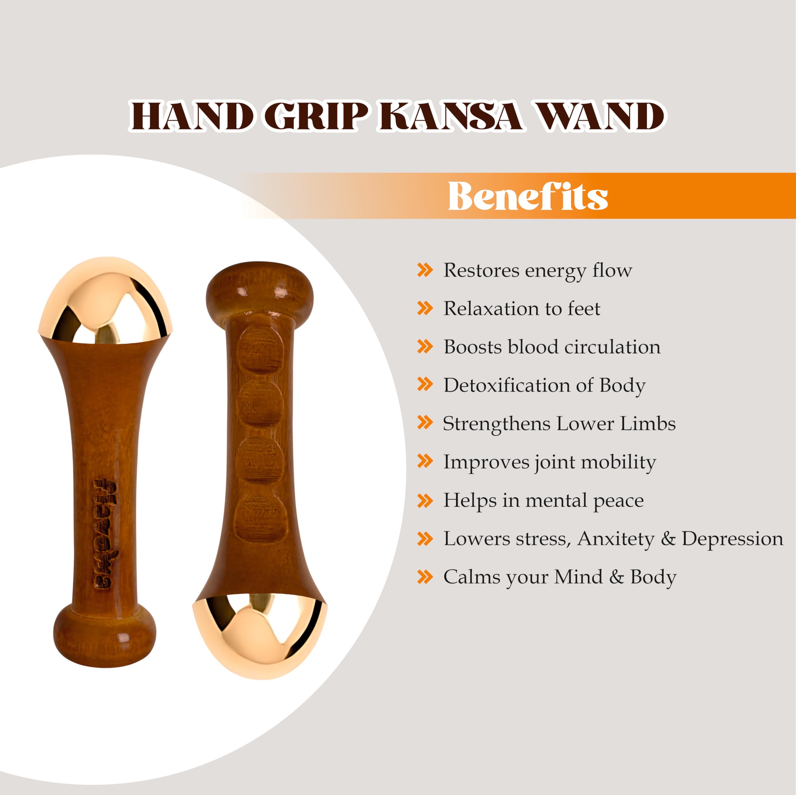 Flavoma Traditional Kansa Wand Massage Tool (4.5 cm Bronze) | Teak Wooden Handle With Small Bronze Metal Dome, Natural Brown | Massage for Back, Neck, Shoulders & Legs 3