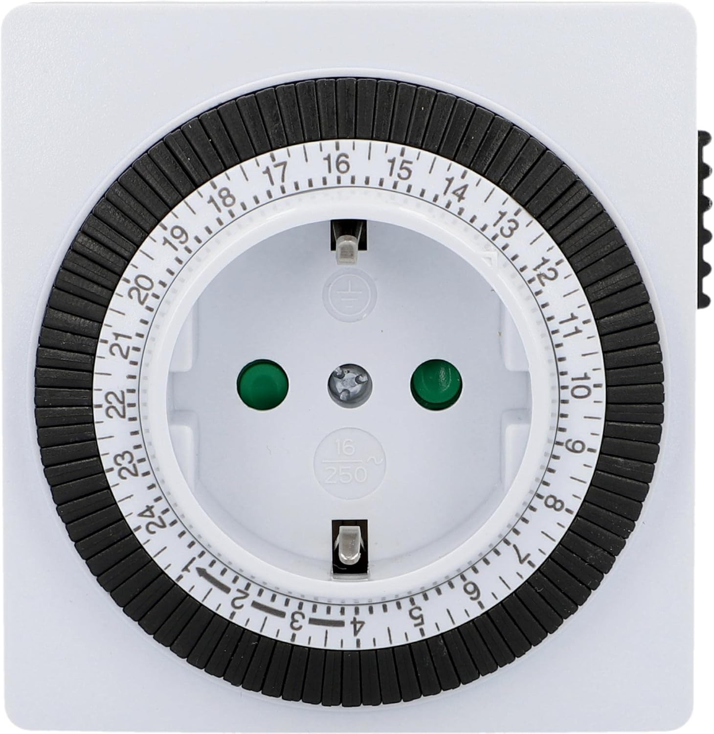 Close-up view of the UNITEC Daily Mechanical Timer Switch's dial, showing time markings and the central socket.