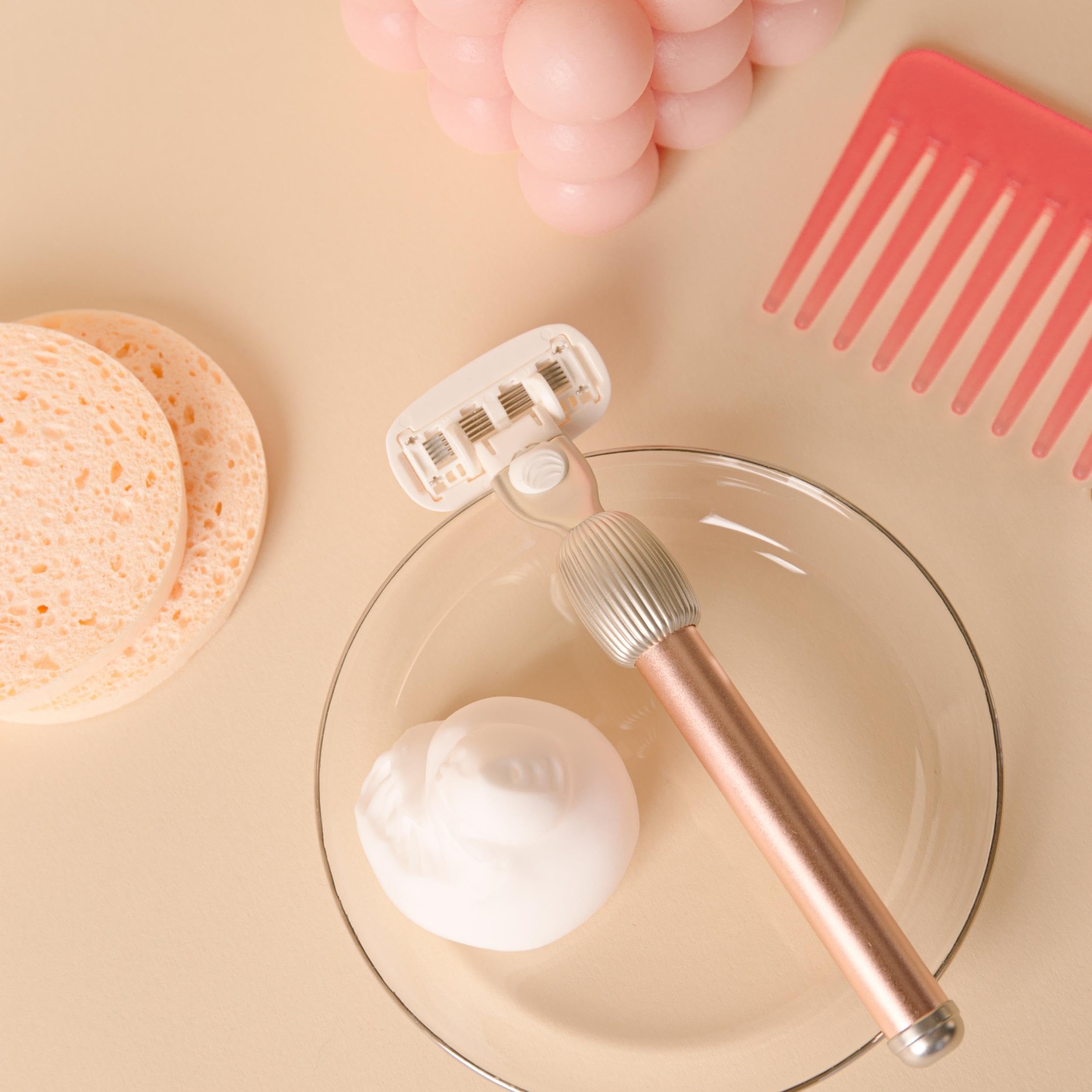 Fler The Razor Starter Set - Rasoir pour Femme avec Têtes Interchangeables, Rasoir avec Support et 2 Lames de Rechange, Rasoirs Unisexes, Lame avec Aloe Vera, Vitamine E (Rose)